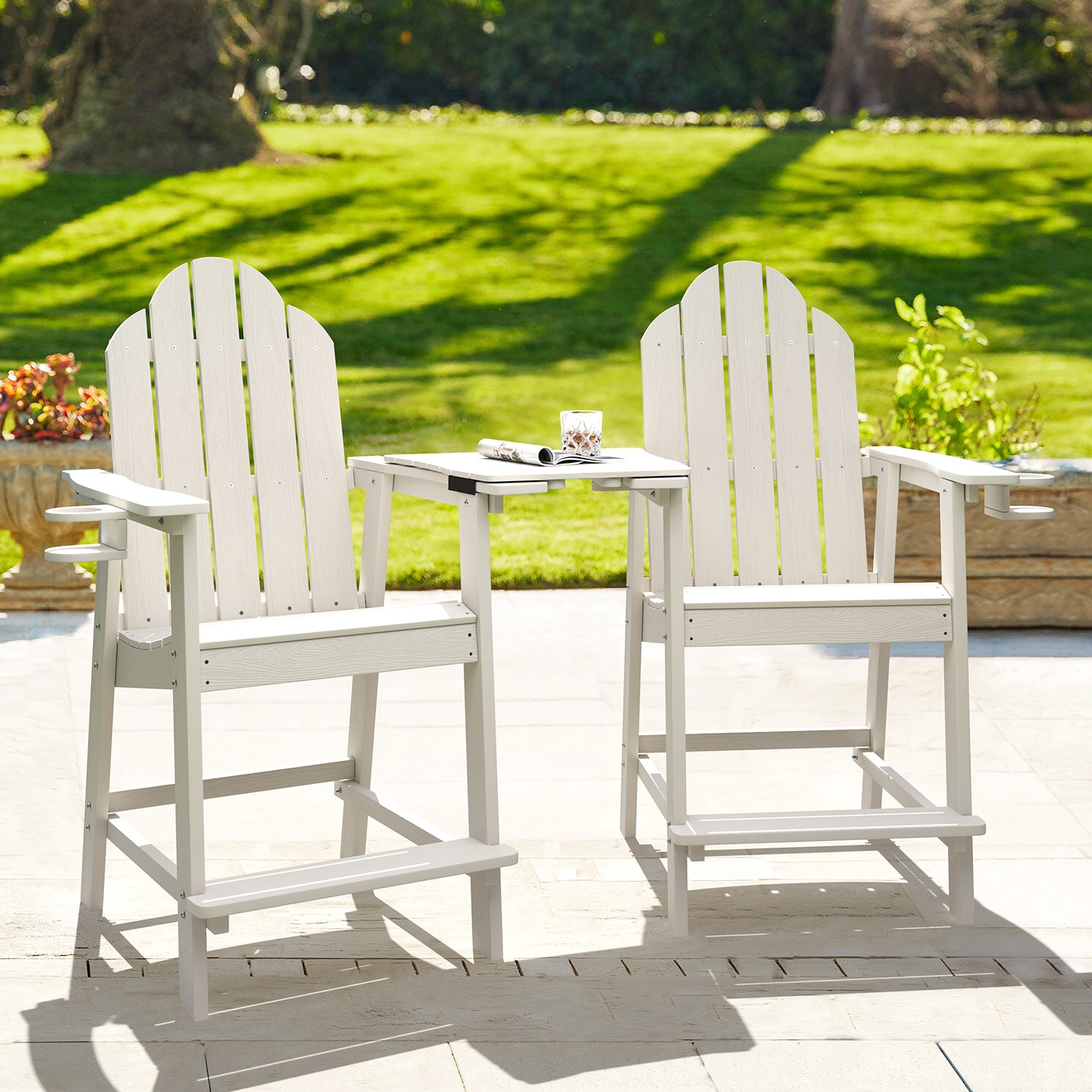 LUE BONA 3LB22PC0001-100LS The Adirondack Set of 3 White Plastic Frame Stationary Adirondack Chair with Slat Seat