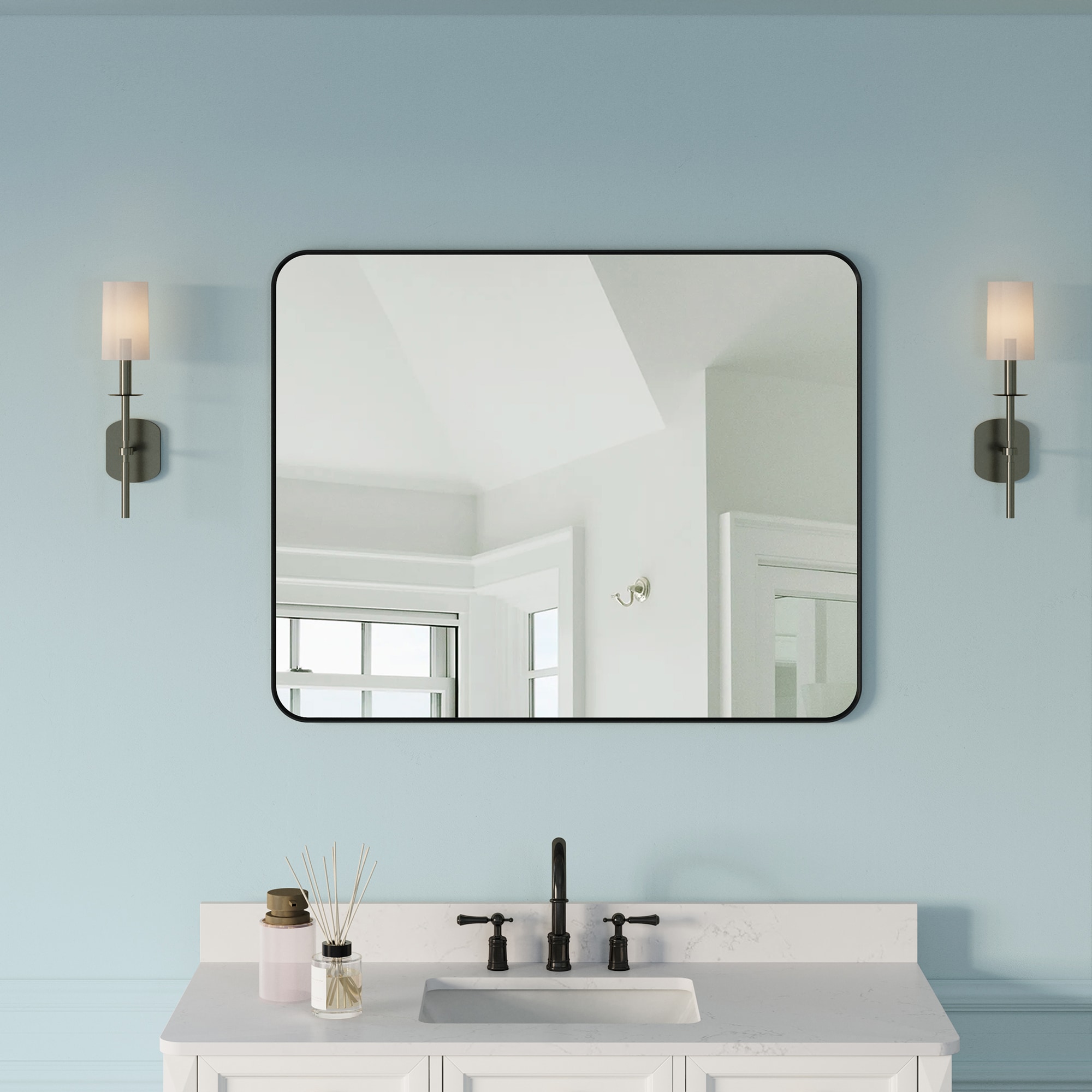 Forclover A1F4032M 40-Inches W x 32-Inches H Rectangle Black Framed Full Length Wall Mirror