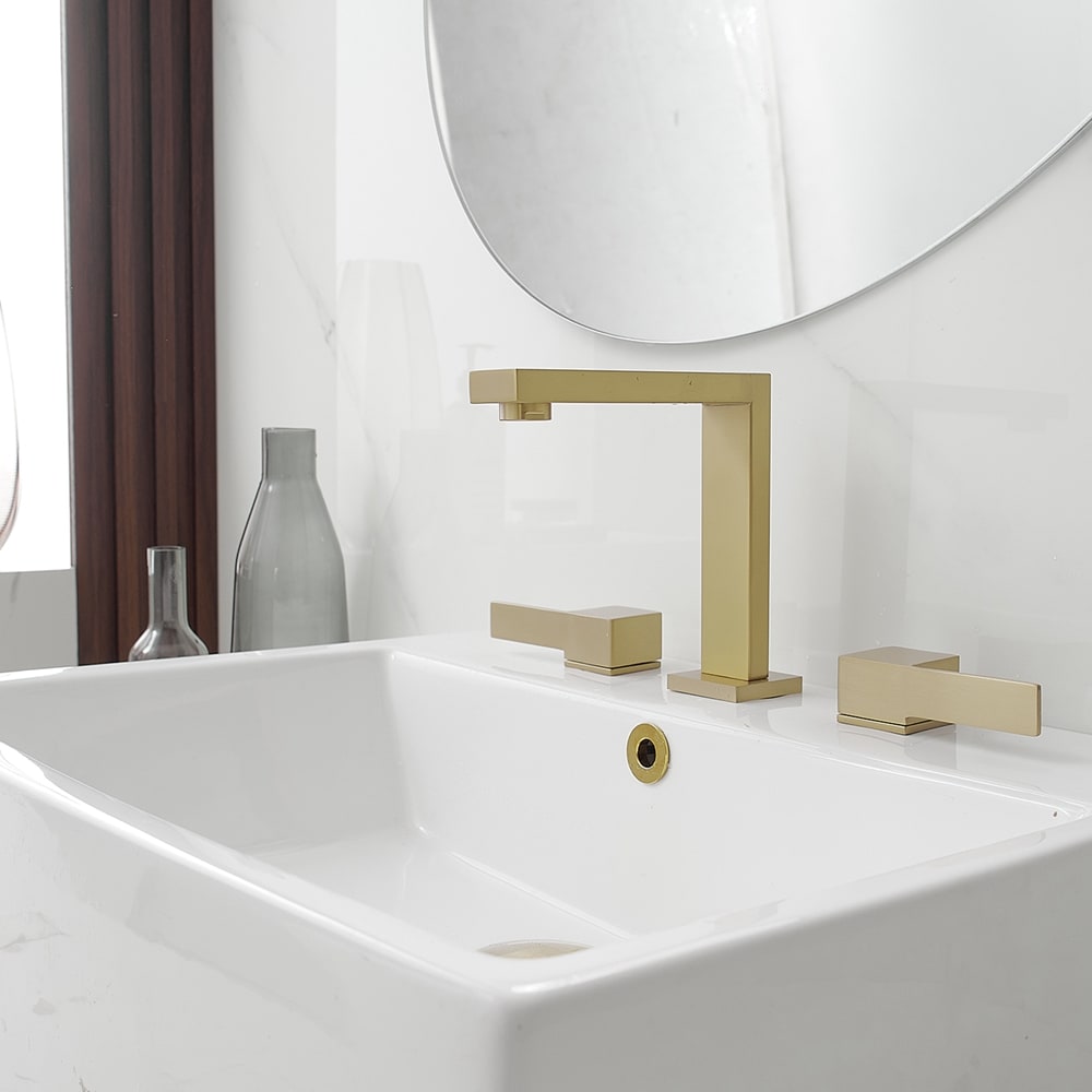 Brushed Gold Widespread Double Handle Mid-Arc Bathroom Faucet