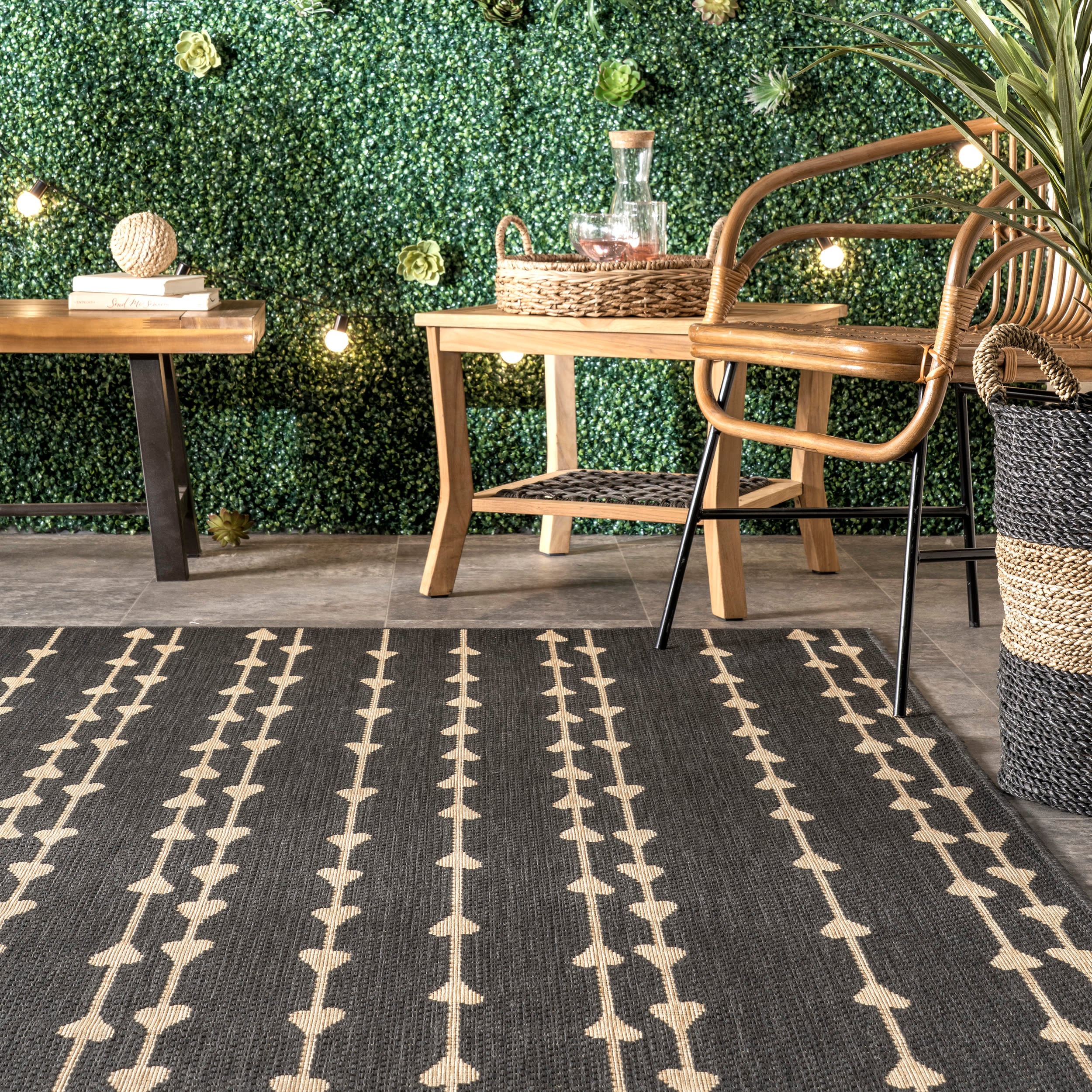 Charcoal Synthetic Reversible Rectangular Indoor/Outdoor Rug