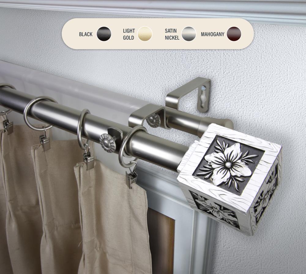 Hart & Harlow L100-67-285-D 1-in Orie 28-in to 48-in Satin nickel Steel Double curtain rod with Finials