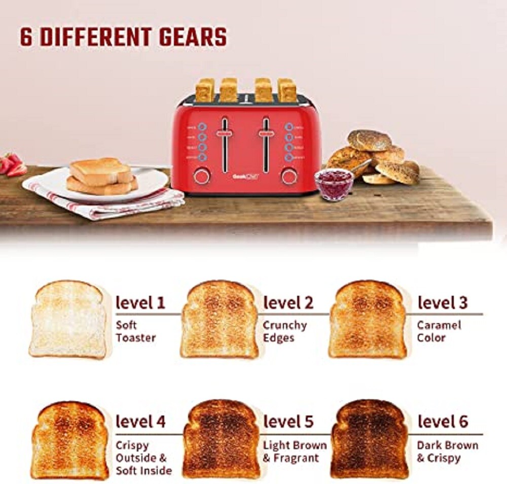 GZMR 4-Slice Red 1500-Watt Toaster at