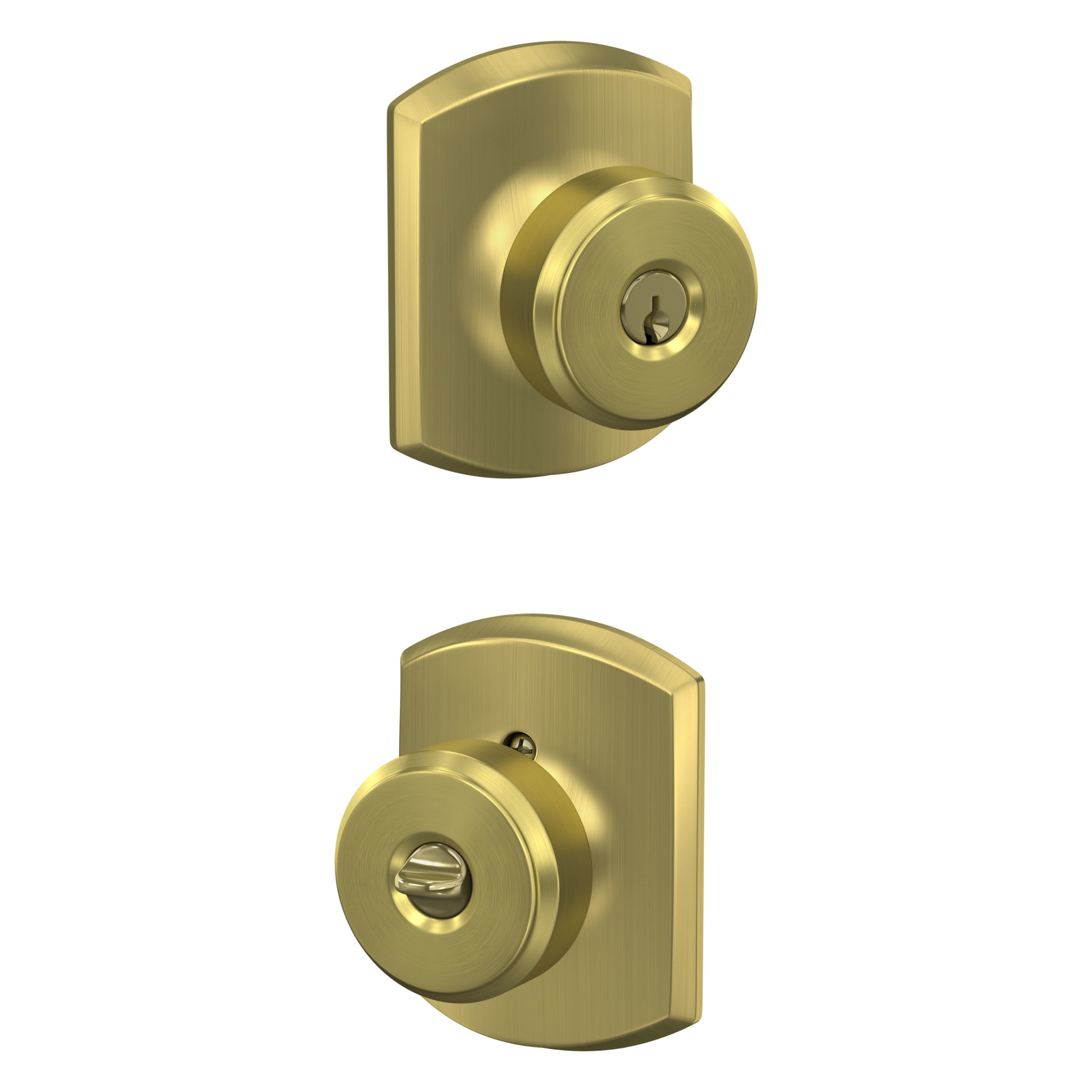 Schlage Satin Brass Exterior Keyed Entry Door Knob #F51A BWE 608 GRW