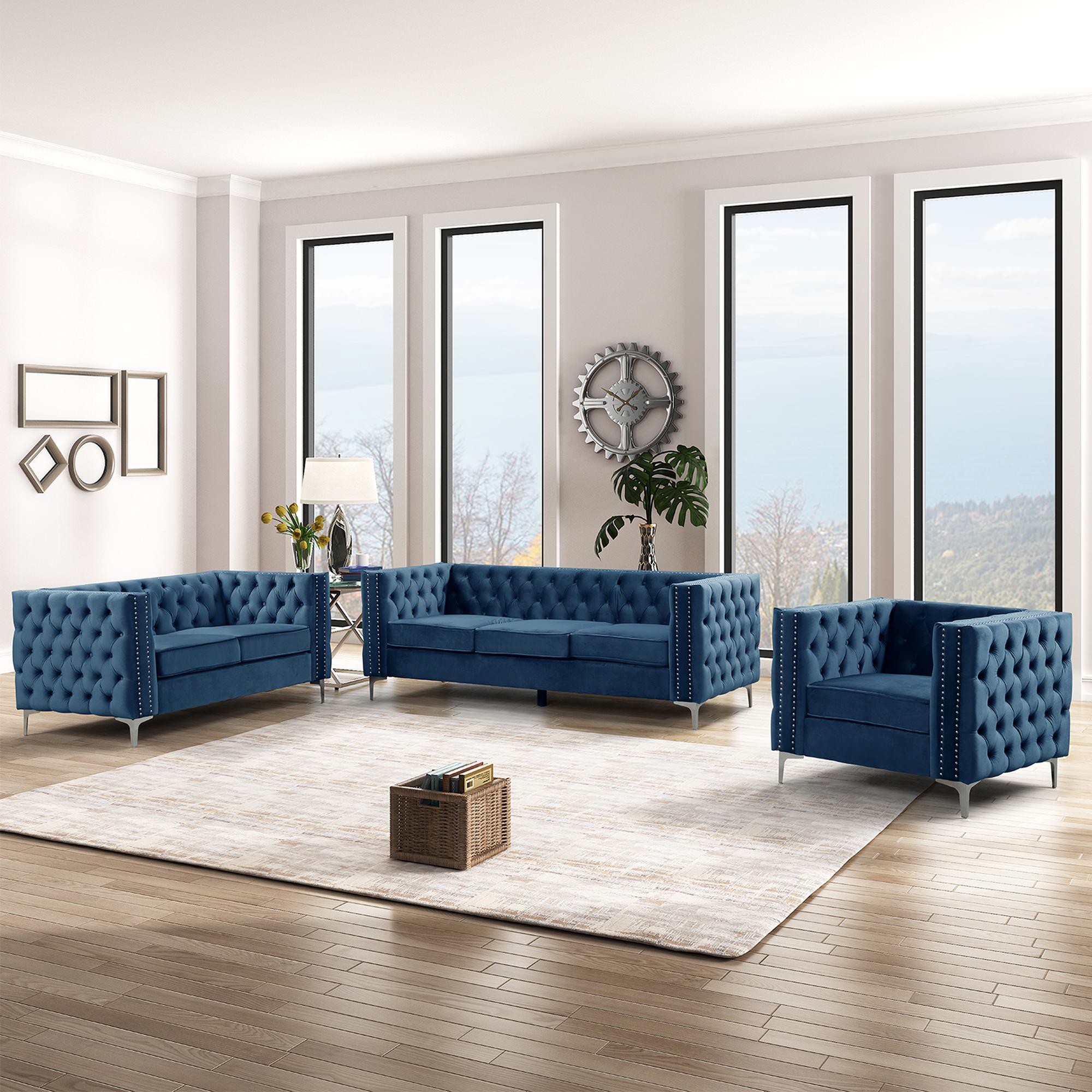 FARATI 8506-1+2+3 Modern 7 -Piece Blue Living Room Set