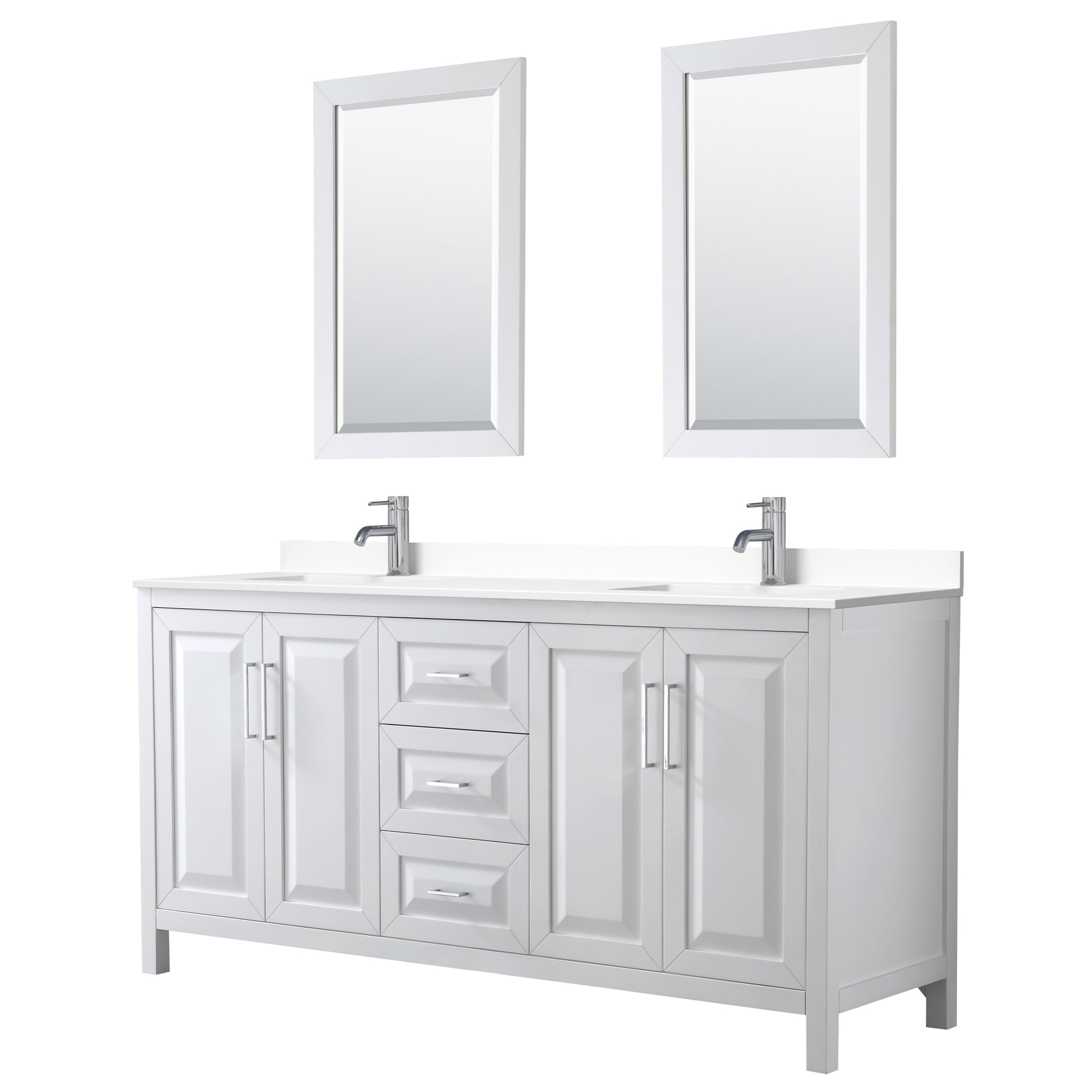 Wyndham Collection WCV252572DWHWCUNSM24 Daria 72-in White with Polished Chrome Trim Undermount Double sink Bathroom Vanity with White Cultured Marble Cultured marble Top (Mirror Included)