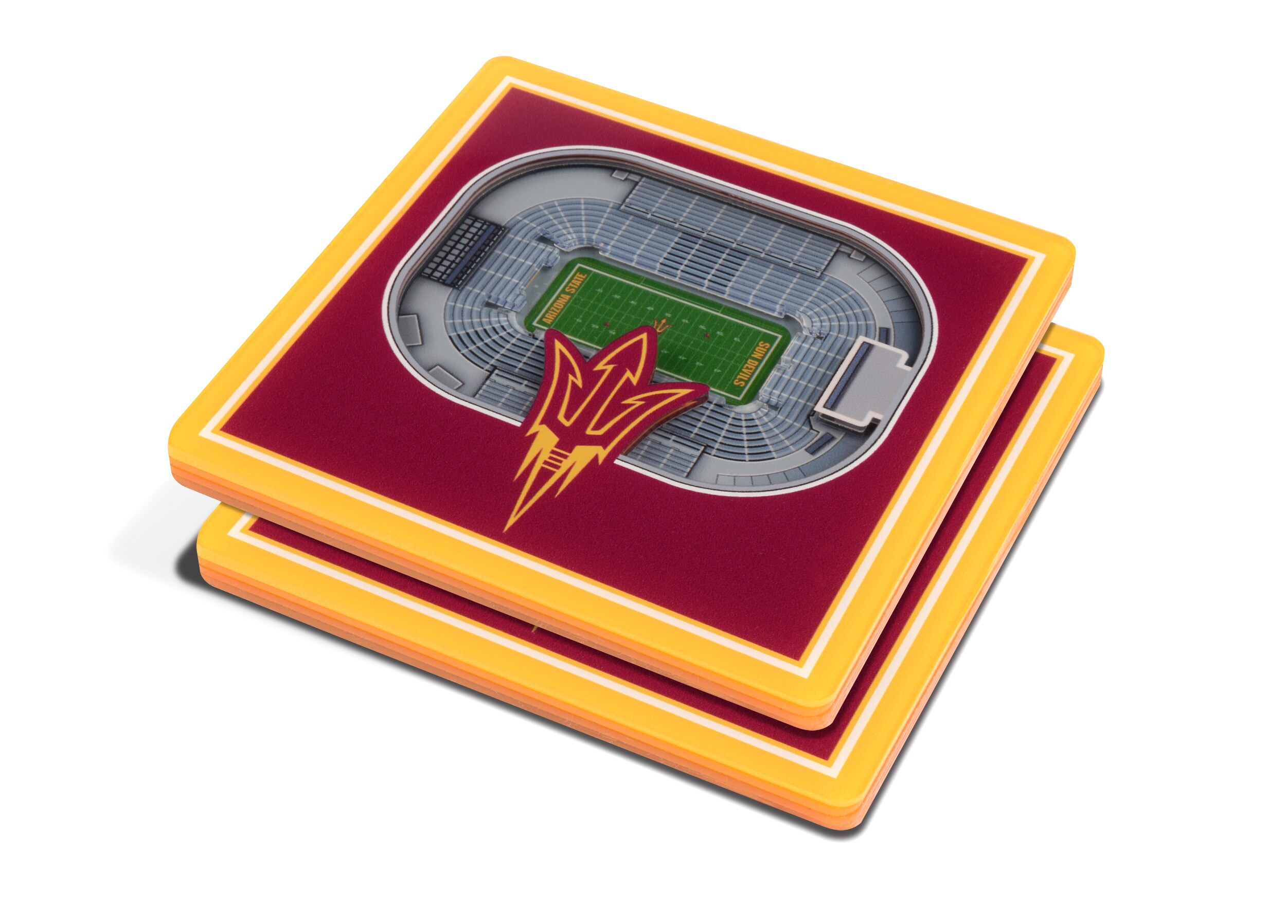 StadiumViews 8490297 Arizona State Sun Devils 3D StadiumView Coasters 2-Pack Acrylic Team Colors Bottle/Can Holder