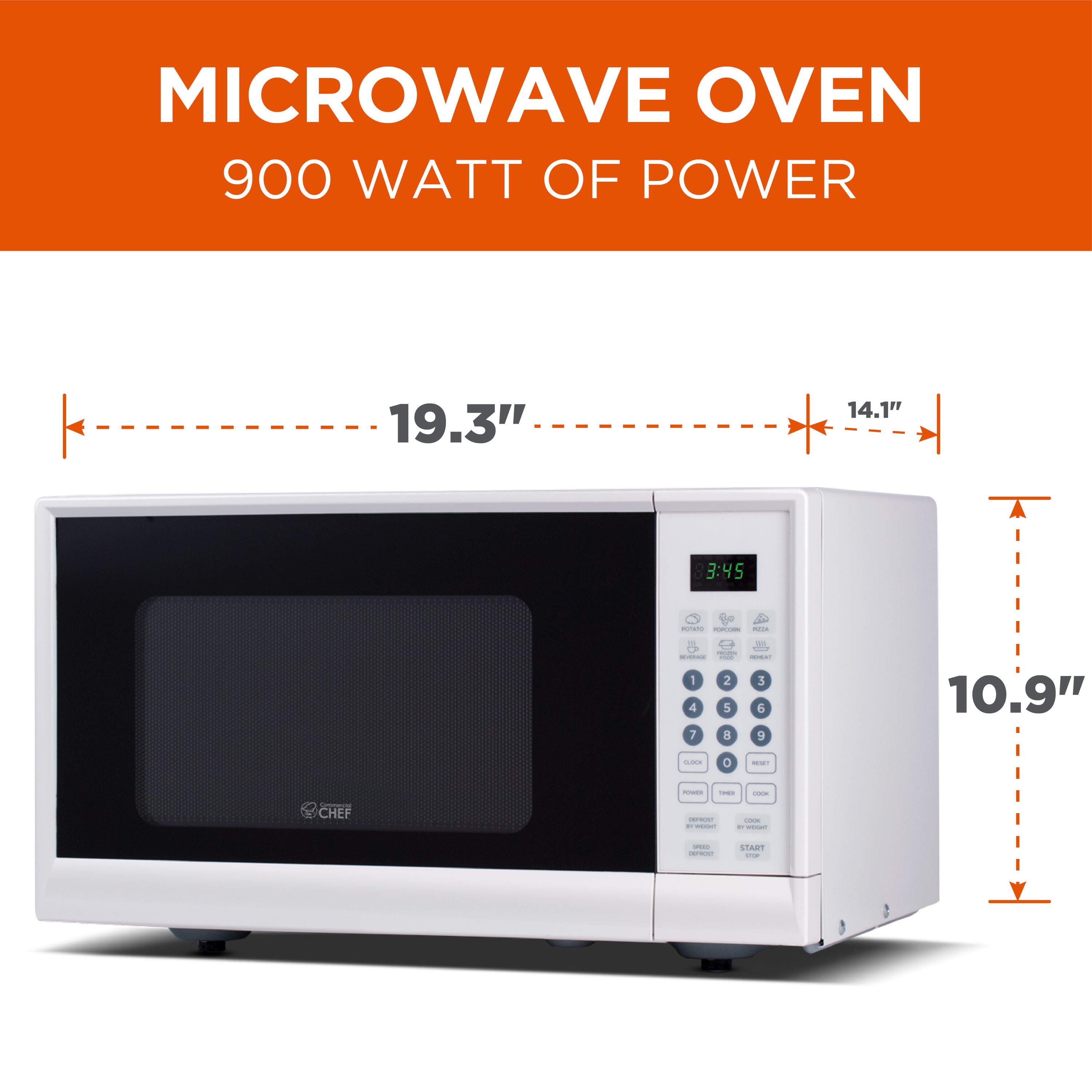 Commercial Chef CHM9MB COMMERCIAL CHEF Small Microwave 0.9 Cu. Ft. Countertop  Microwave with Touch Controls & Digital Display, Black