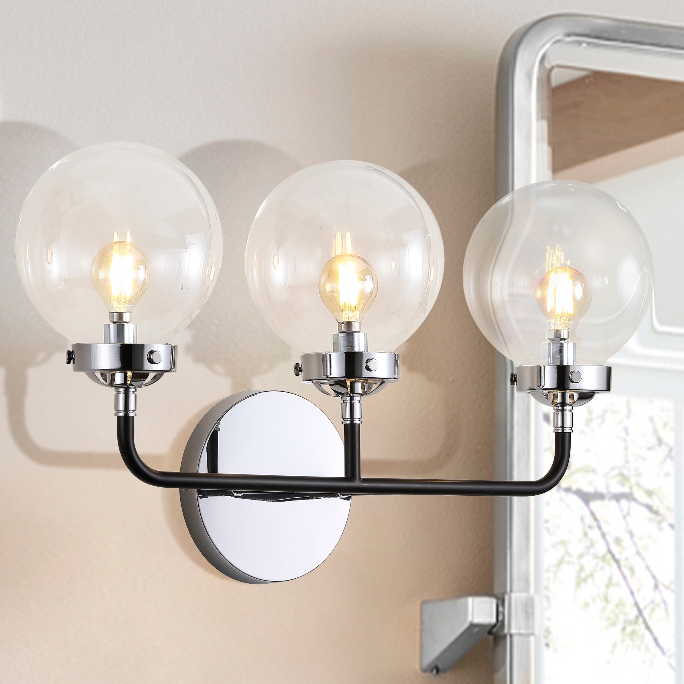 JONATHAN  Y Caleb Modern/contemporary Transitional 22-in W 3-Light Chrome/Black Farmhouse LED Wall Sconce