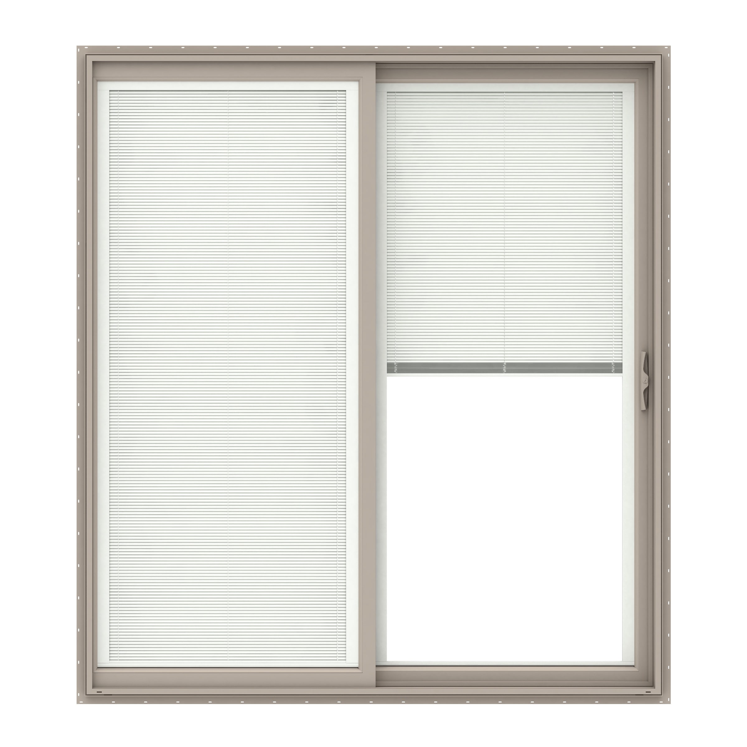 150 Series 72-in x 80-in Low-e Blinds Between The Glass Fossil Vinyl Sliding Right-Hand Sliding Double Patio Door in Brown | - Pella 1000010532