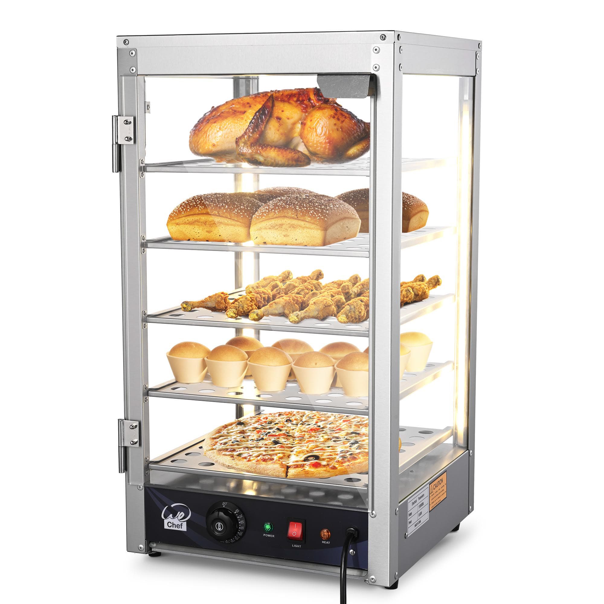 Yescom 26FWM011-151528-1-LO WeChef 600W 5 Shelf Commercial Food Warmer 15 IN Countertop Catering Pizza Display Case