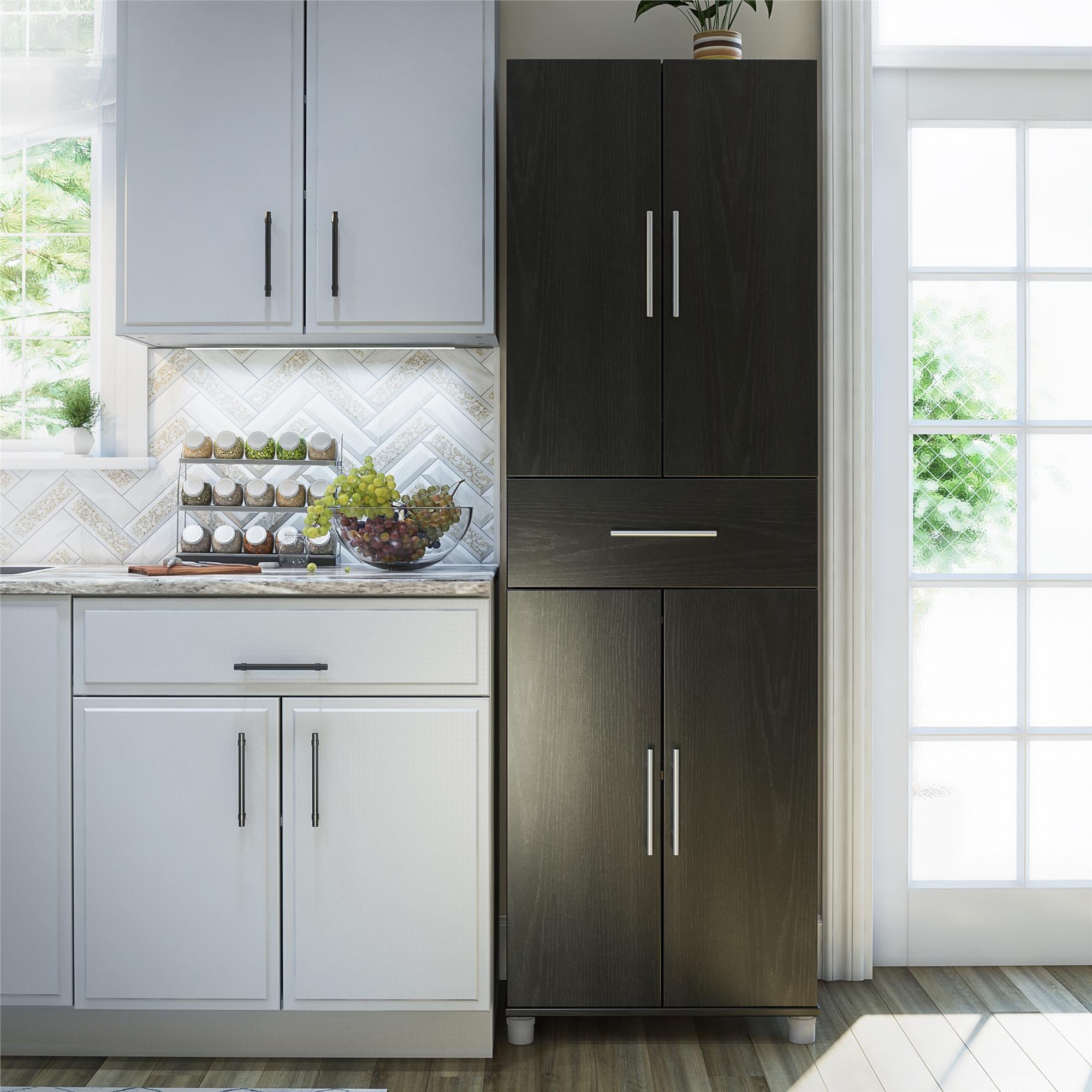 Camberly Nightfall Black Oak 4-Door Storage Cabinet with Drawer