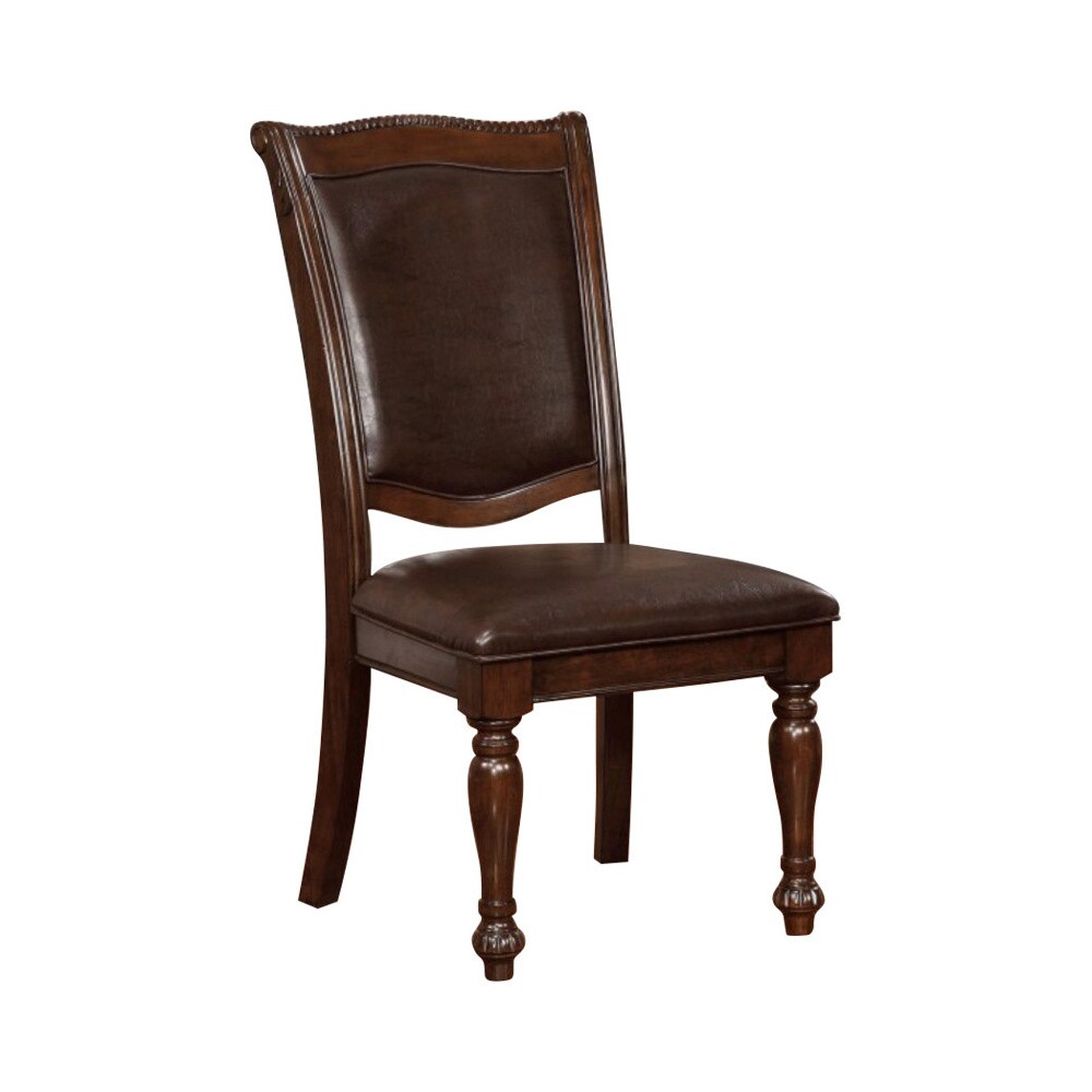 Espresso Faux Leather Traditional Carved Side Chair in Brown