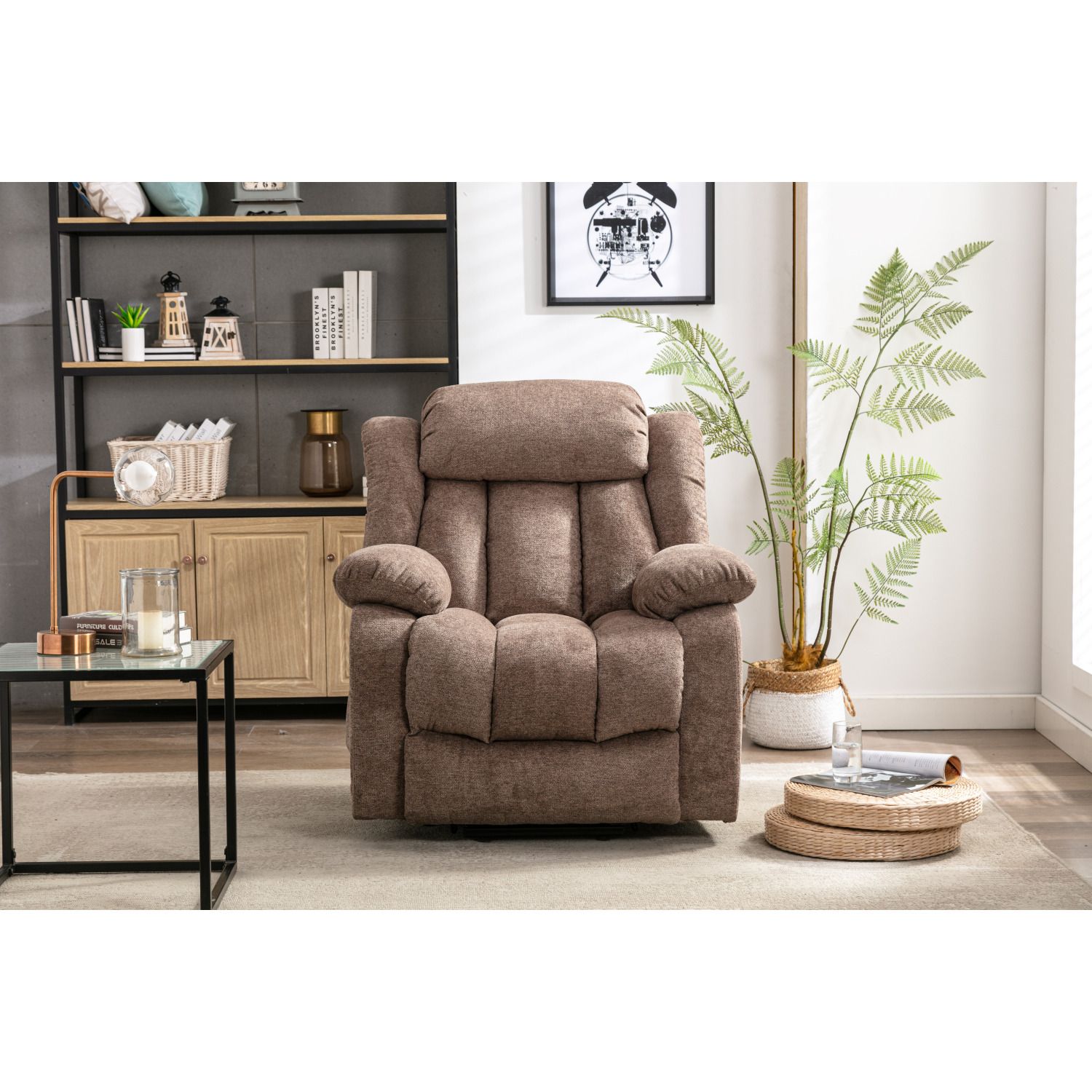 JASMODER W501S00048 Brown Upholstered Tufted Recliner with Lift Assistance
