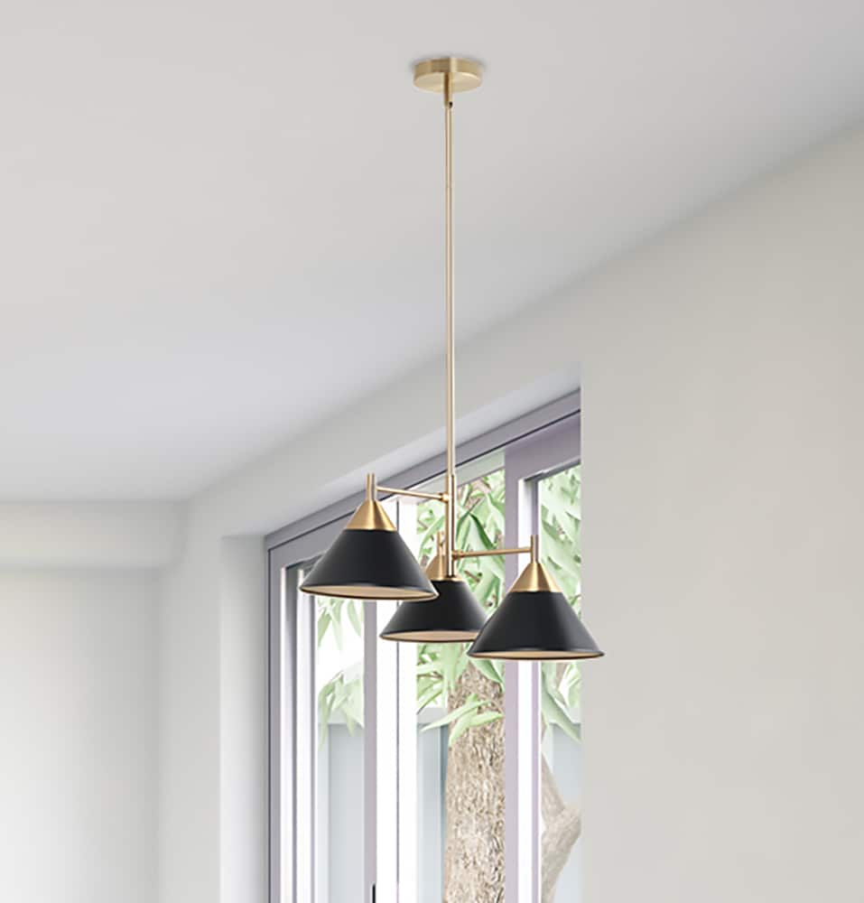 Alton 3-Light Matte Black/Soft Gold Modern/Contemporary Damp Rated Chandelier | - allen + roth SL70687SG