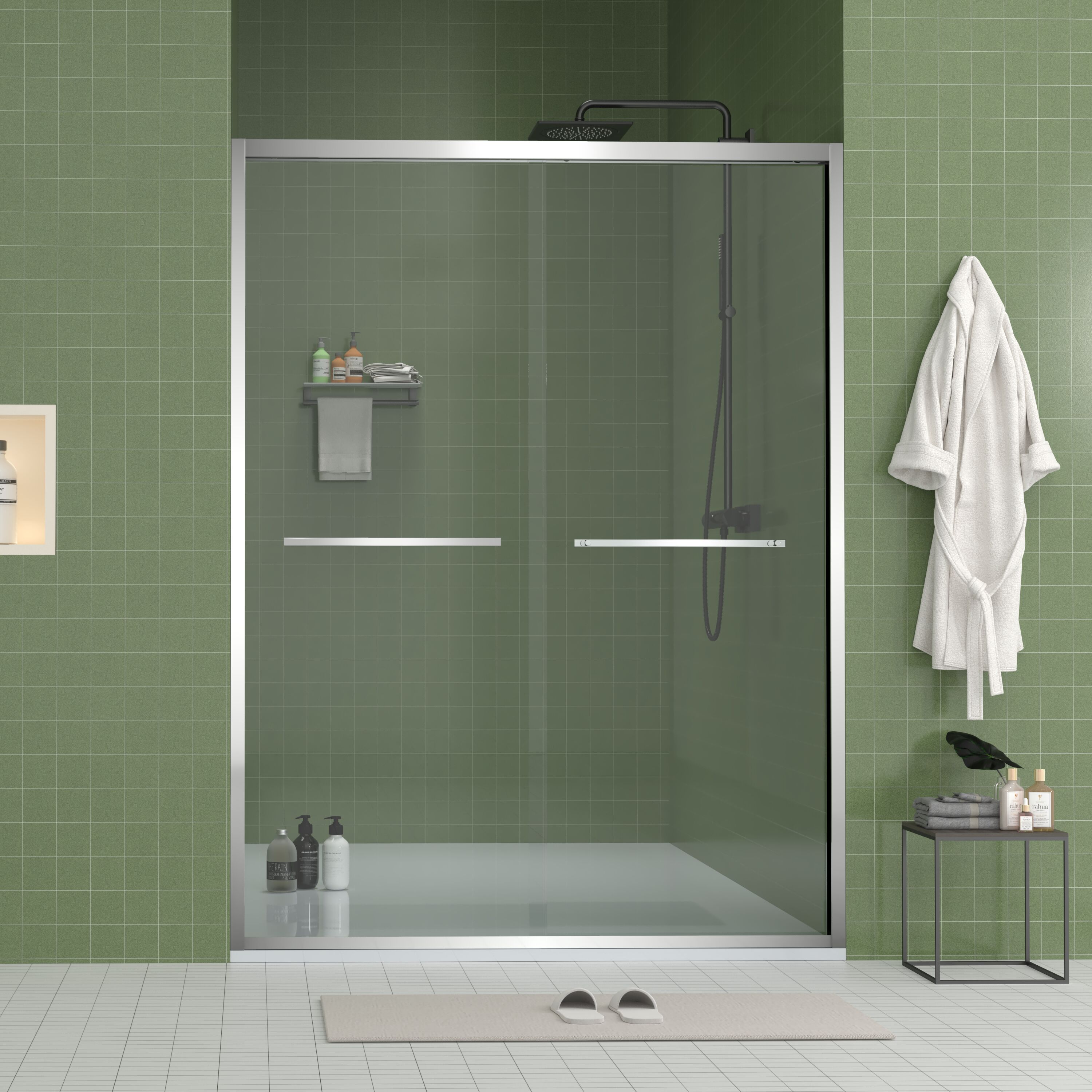 Boho Havens 56-60 Inchx70 Inch Aluminum Frame Double Sliding Shower Door Bypass Bathroom with Premium 5/16 (8mm) Clear Tempered Glass Chrome Hardware Enclosure Finished #ZC-W2011P293283