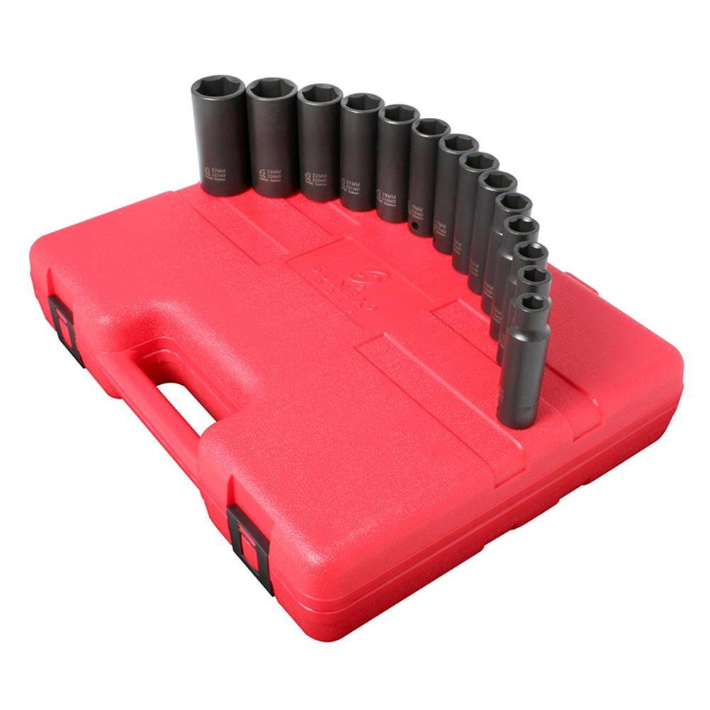 Sunex Tools 2653 14-Piece Metric 1/2-in Drive Set 6-Point Impact Socket Set