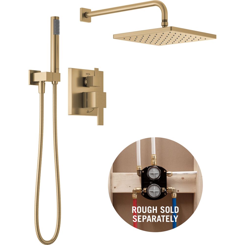 Delta Modern Champagne Bronze 2-handle Single function 10-in Square Shower Faucet ( Valve not Included )