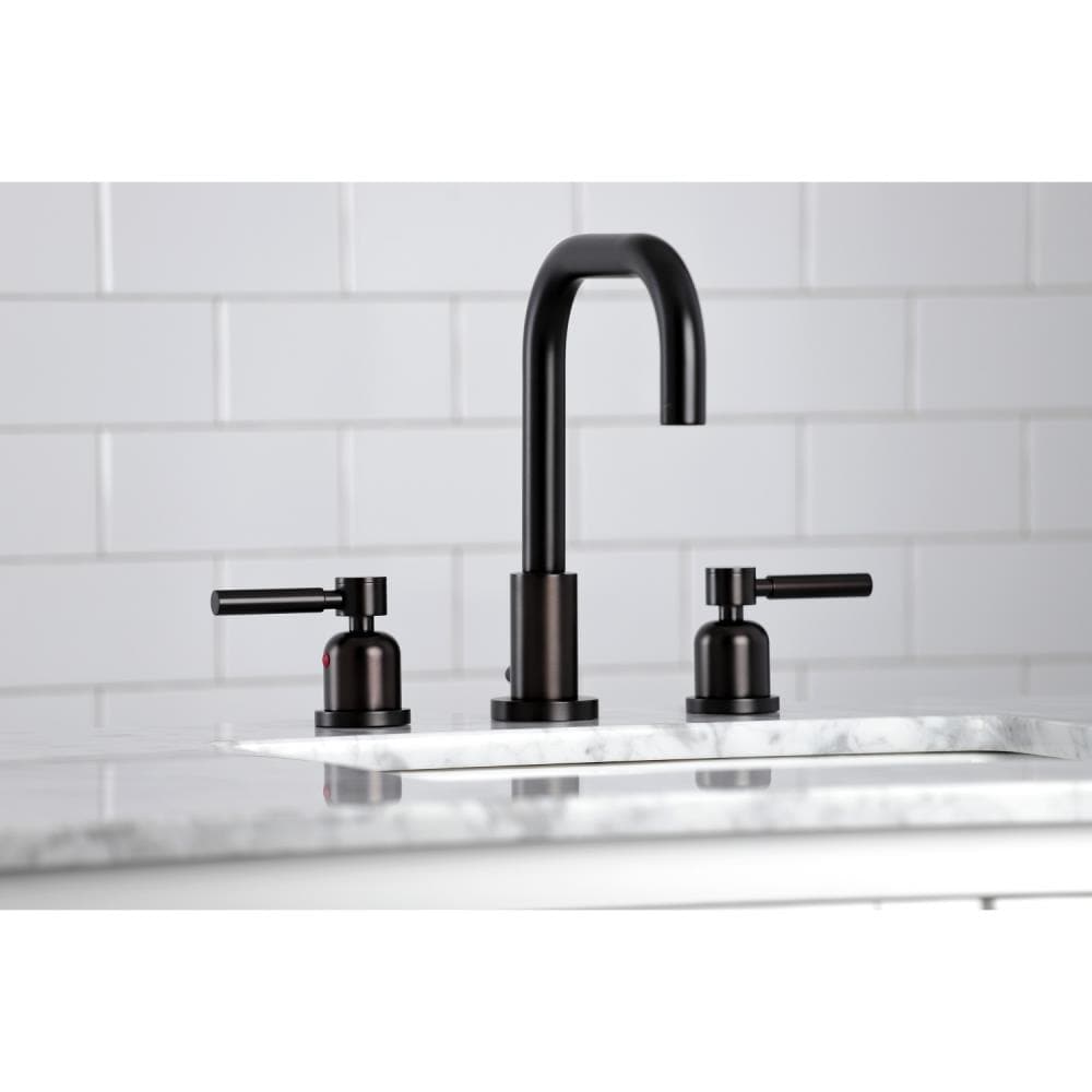 Kingston Brass WLFSC8935DL Concord Oil-rubbed bronze Widespread 2-handle High-arc Residential Handle Bathroom Sink Faucet with Drain