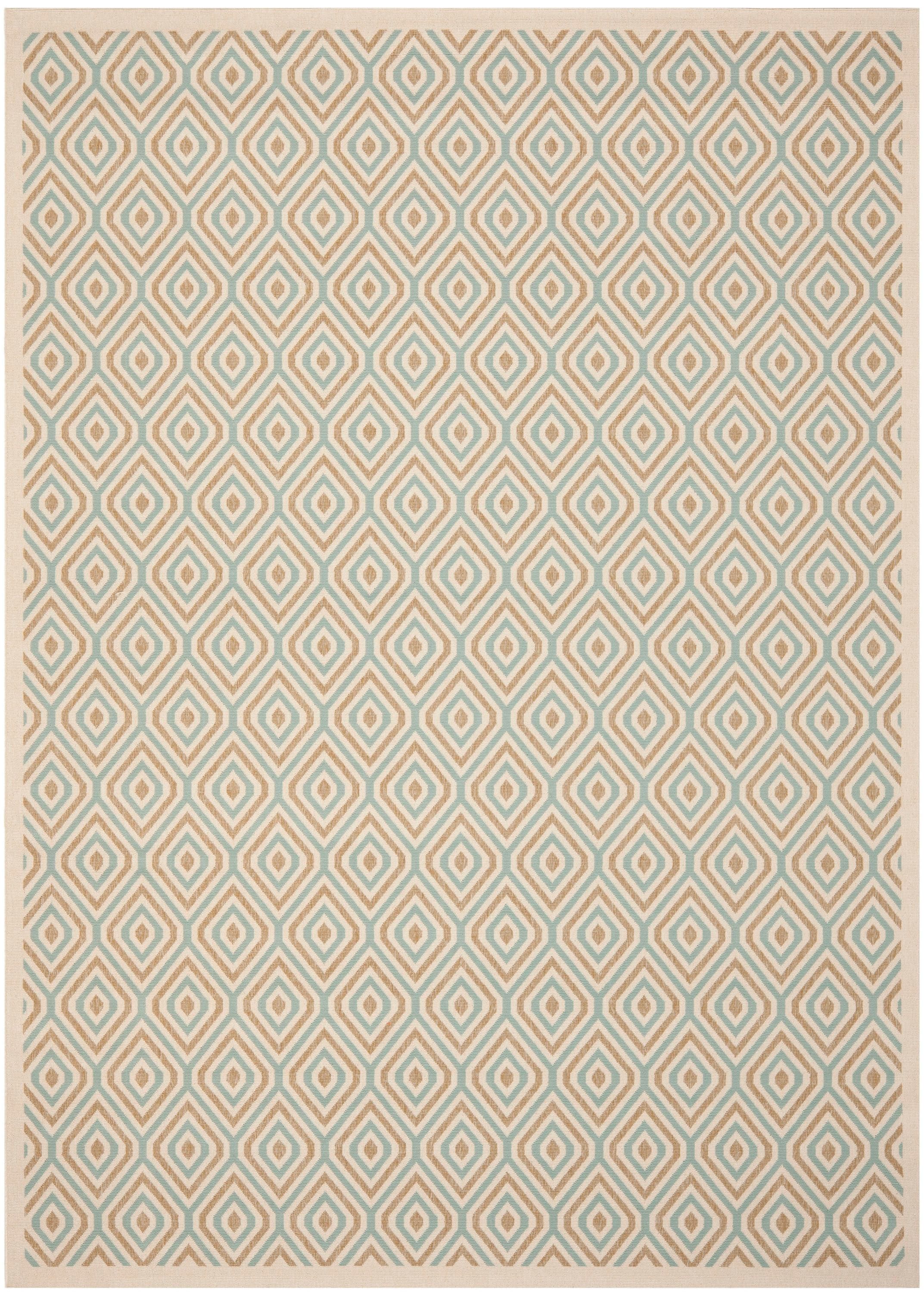 Safavieh VER003-0213-8 Veranda Vered 8 x 11 (ft) Loomed Synthetic Cream/Aqua Rectangular Indoor/Outdoor Trellis Farmhouse/Cottage Area rug