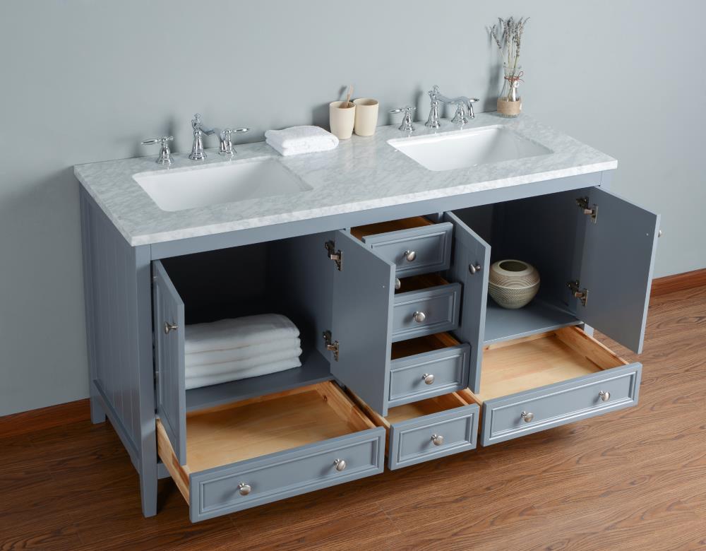 Stufurhome 60-in Gray Undermount Double Sink Bathroom Vanity with ...