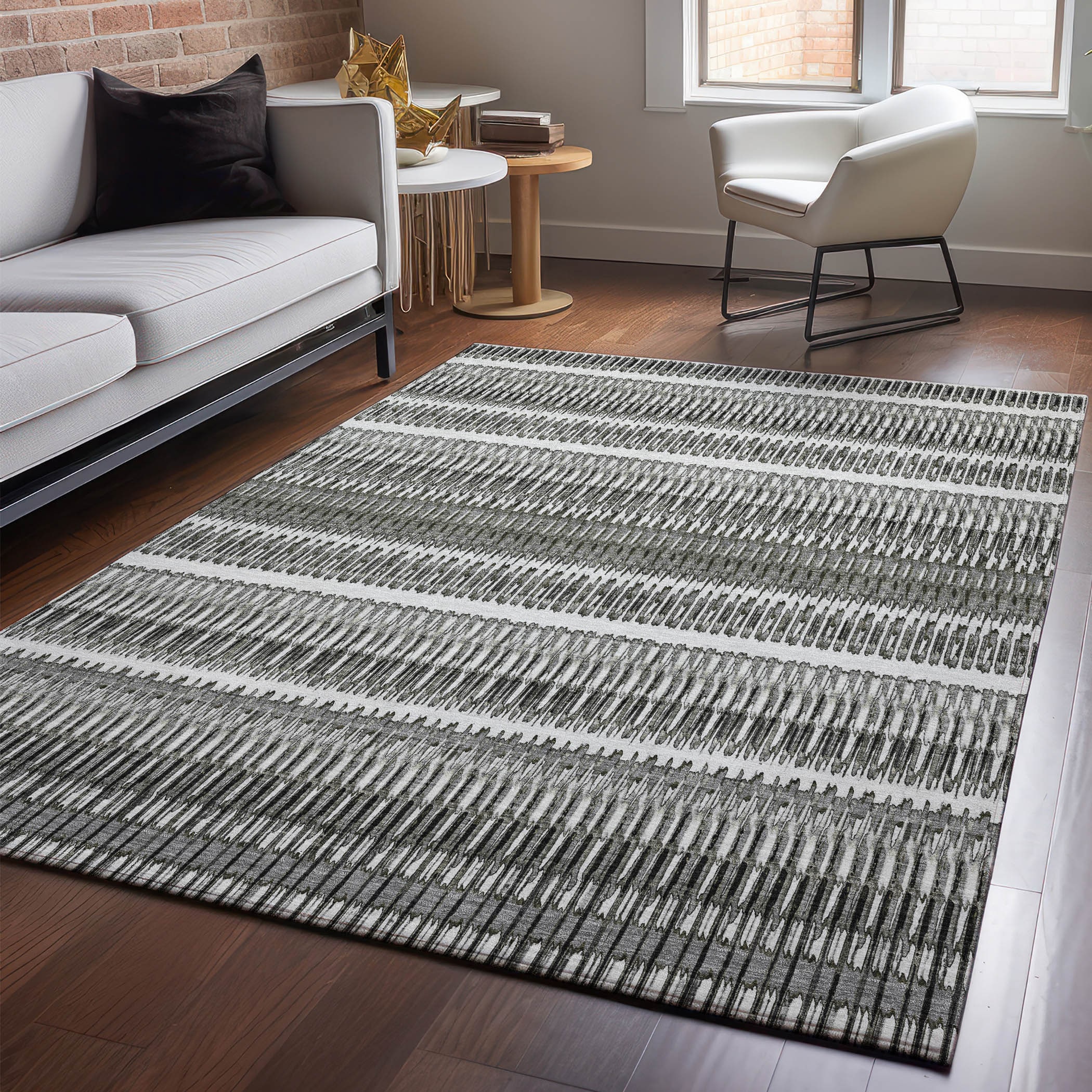 Addison Rugs AMF589GY5X8 Mayfield AMF589GY 5 x 7 (ft) Loomed Polyester Gray Rectangular Indoor Geometric Machine washable Area rug