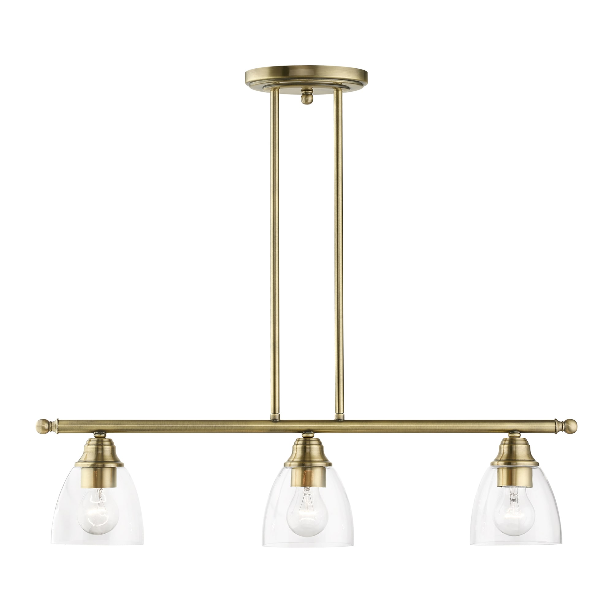 Antique Brass 30" Linear Chandelier with Clear Glass Shades