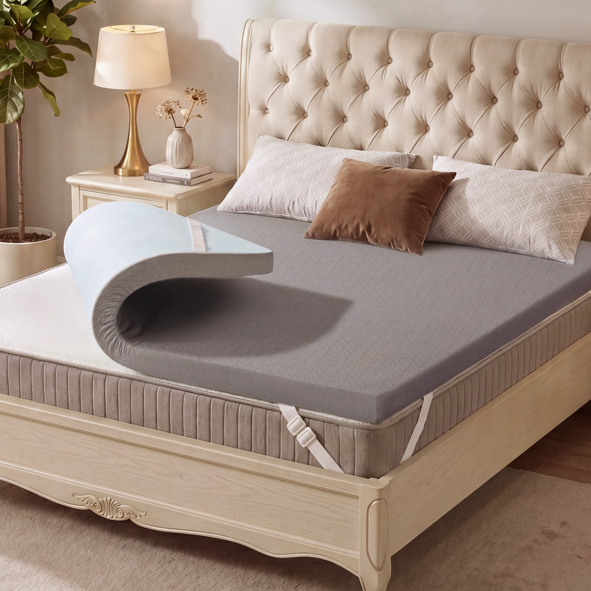 Czpalo Gray 3-in Gel Memory foam California King Mattress topper with cooling movable cover
