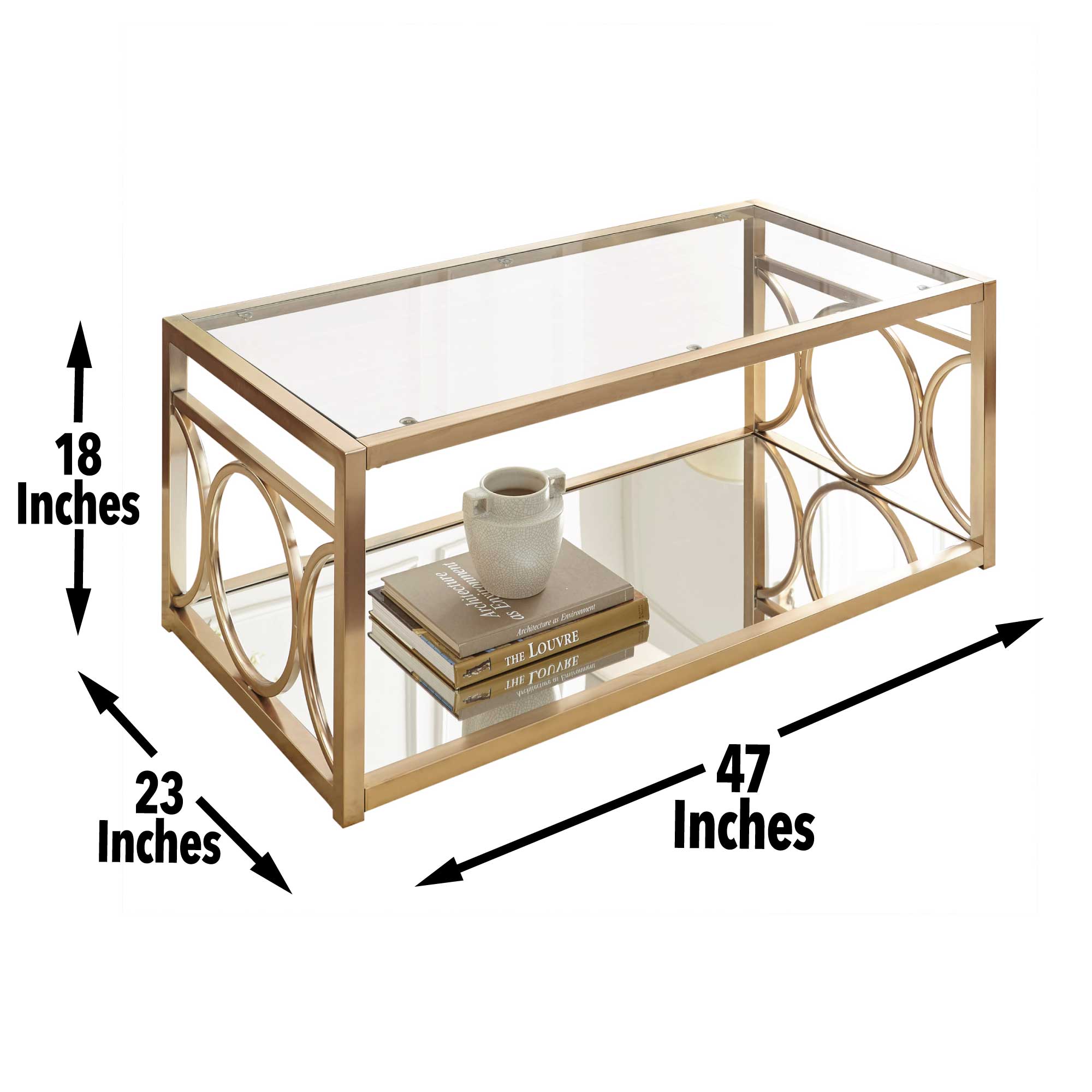 Gleaming Gold Chrome and Glass Rectangular Cocktail Table
