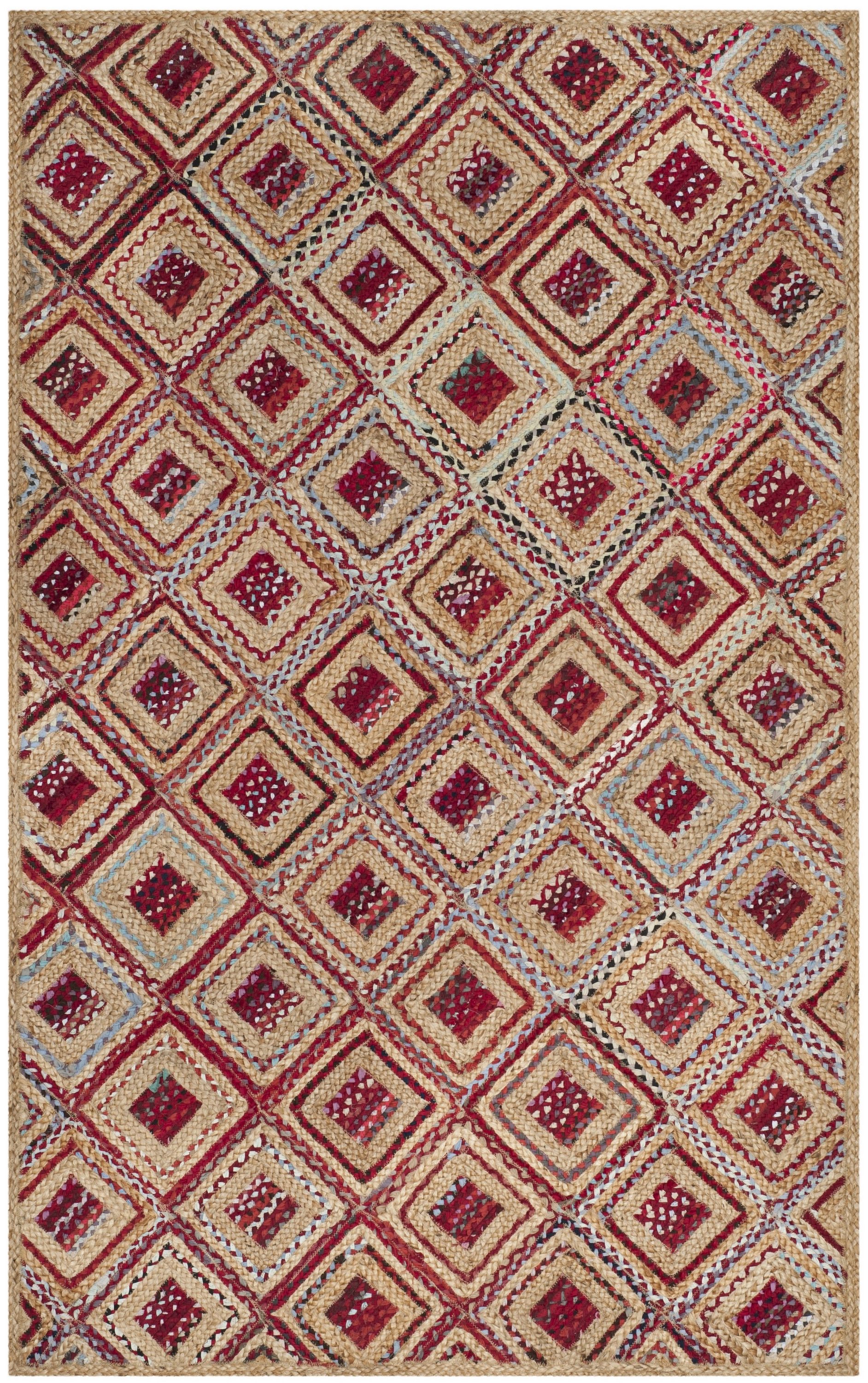 Safavieh CAP354B-6 Cape Cod Lexor 6 x 9 (ft) Jute Natural/Red Rectangular Indoor Geometric Coastal Area rug