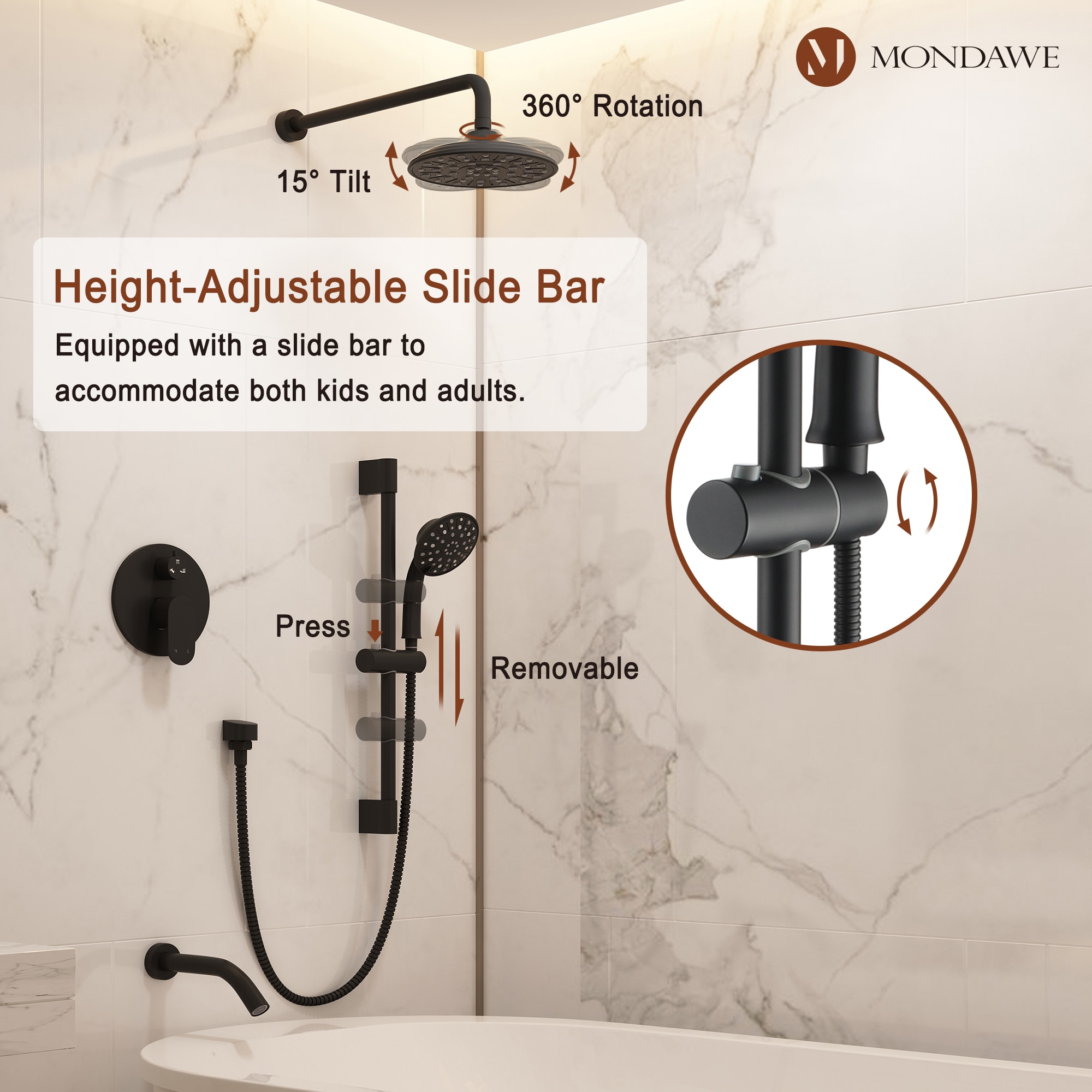 Mondawe MD-A3815-MB3 Showerhead-Bar-Panels - View #13