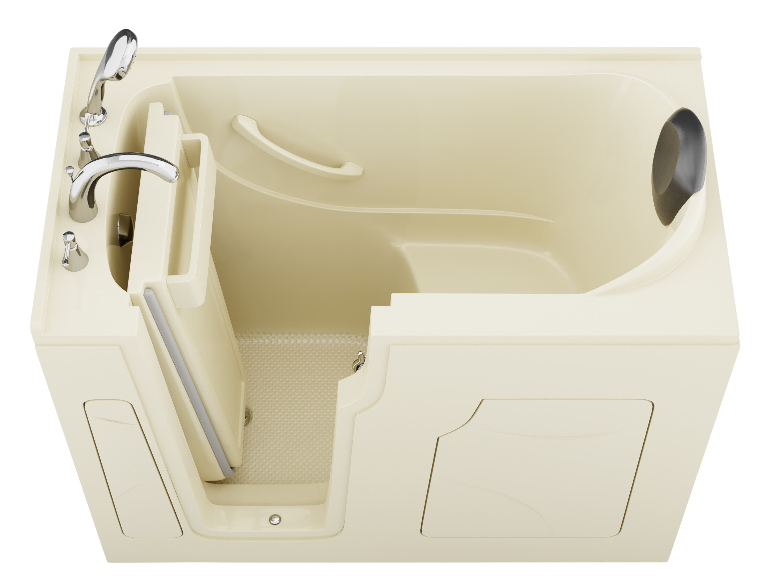 Endurance LS2853LBS-CP Safe Palace 28-in x 53-in Biscuit Gel-coated fiberglass Rectangular Walk-in Soaking bathtub with Faucet Hand Shower with Drain ( Left Drain )