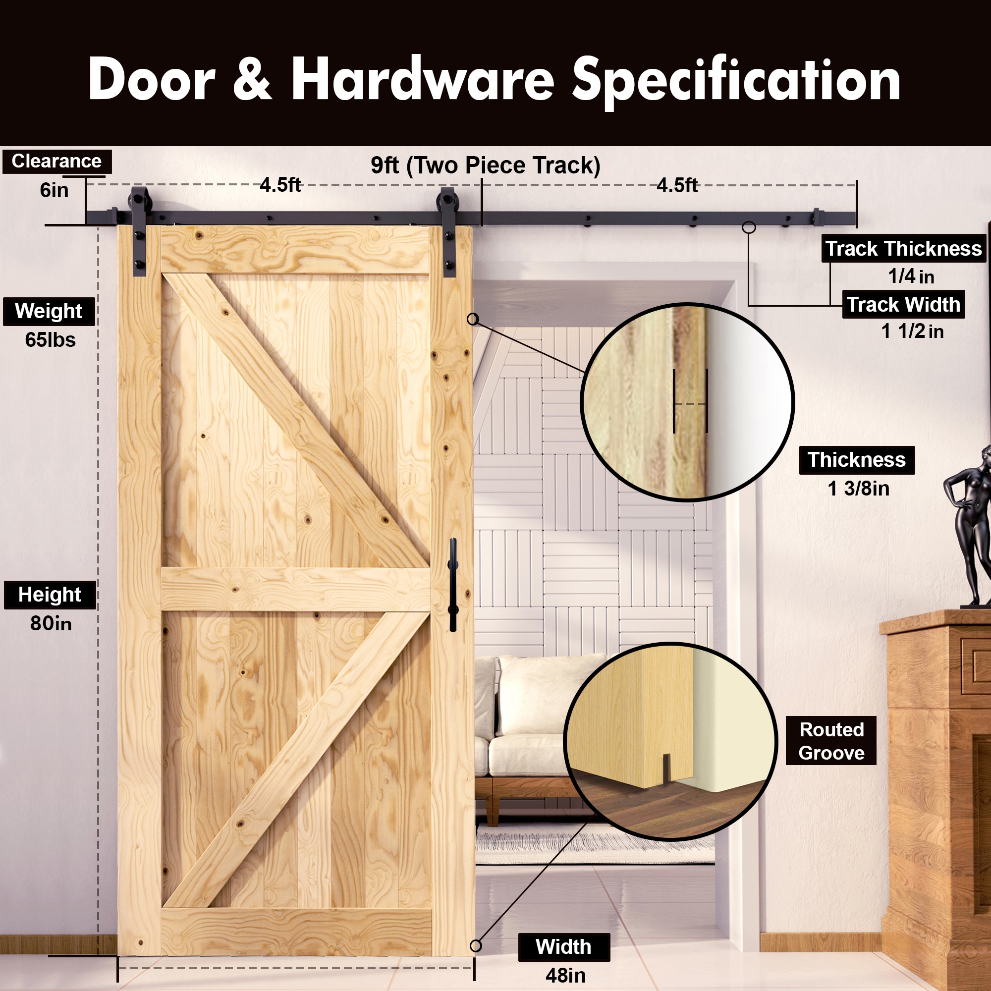 HOMACER YT1TGH108C-4880-FR Barn-Doors - View #2