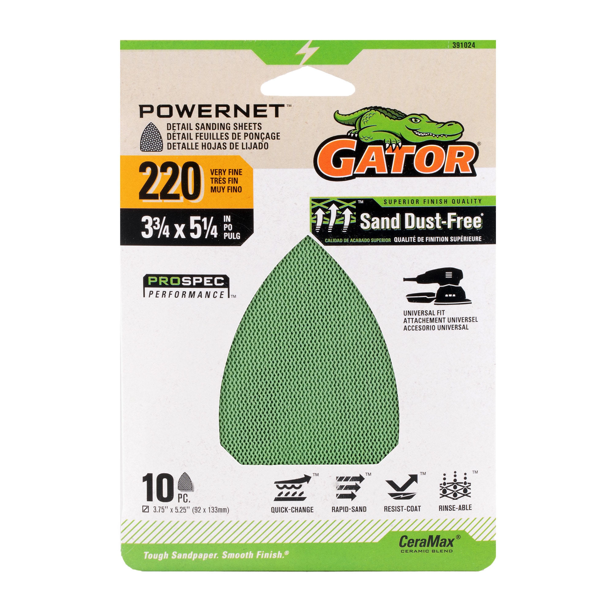 Gator 391024 PowerNet 10 -Piece Ceramic alumina 220 -Grit Detail Sandpaper