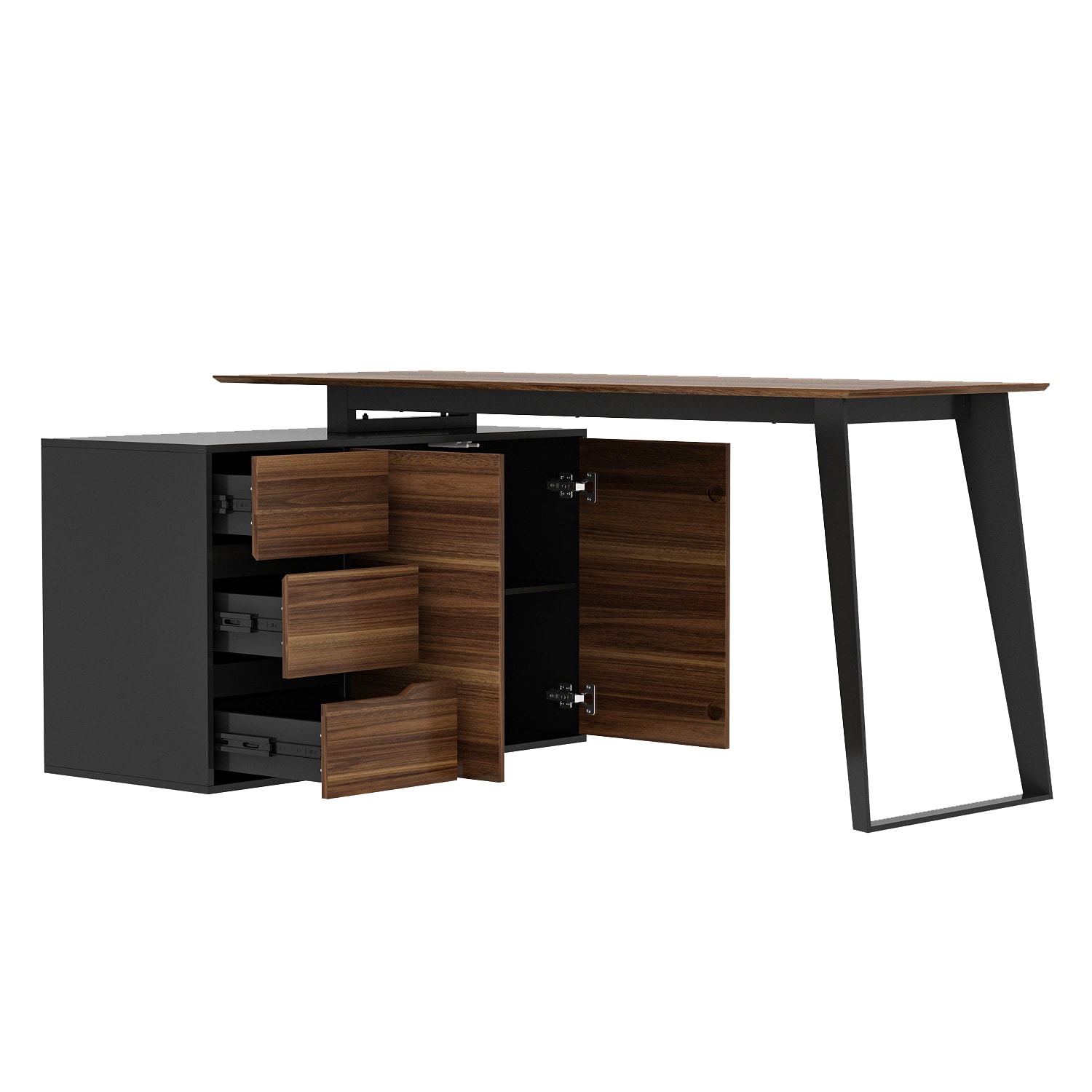 Sova L-Shape Executive Desk Upper Square Color (Top/Frame): Brown/Black