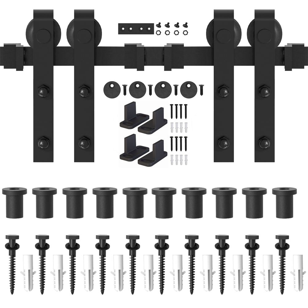 WINSOON GCM3728D 168-in Matte Matte Black Indoor J-strap Double Barn door hardware kit