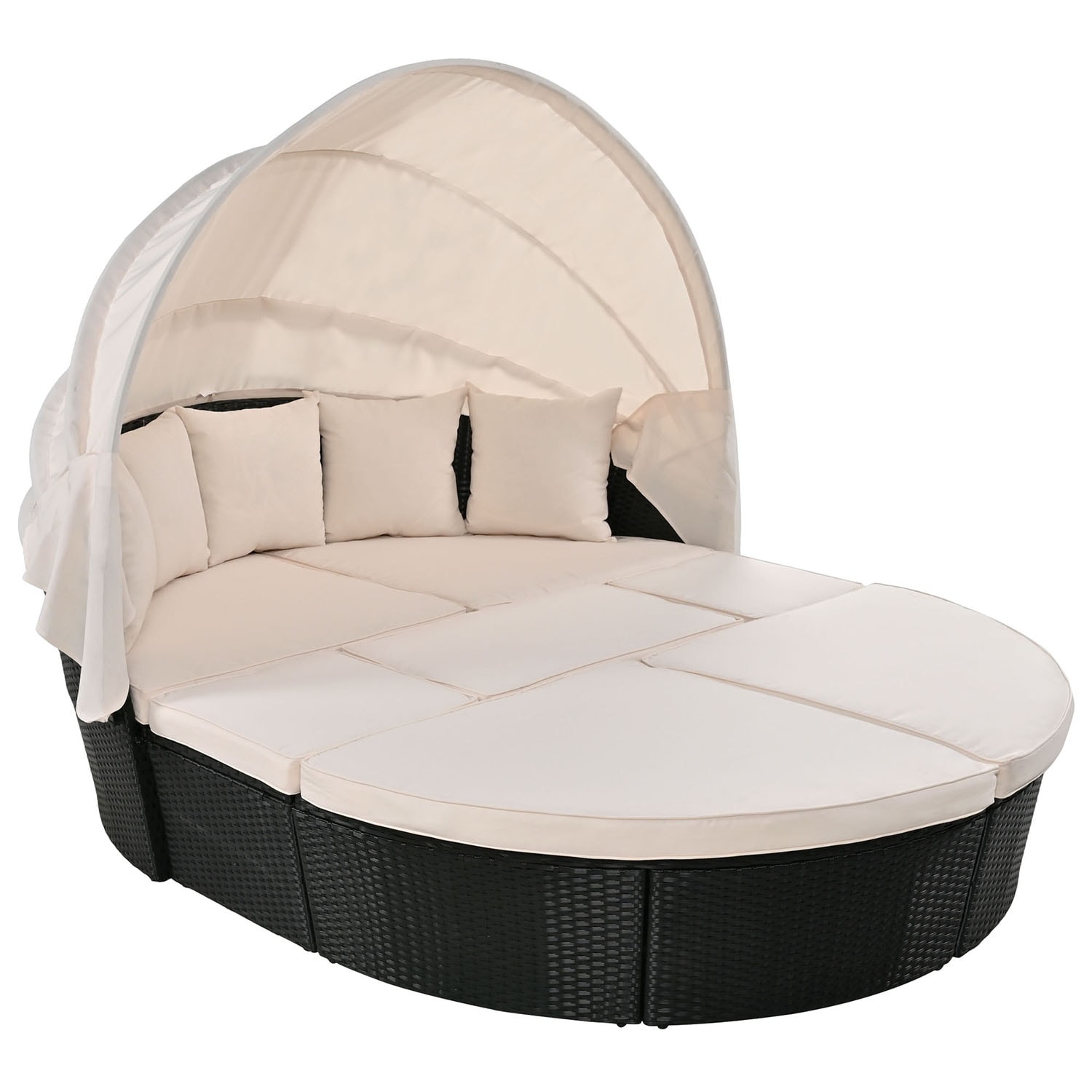 SINOFURN SYA380162BG Outdoor Daybed with Beige Cushions and Wicker Frame