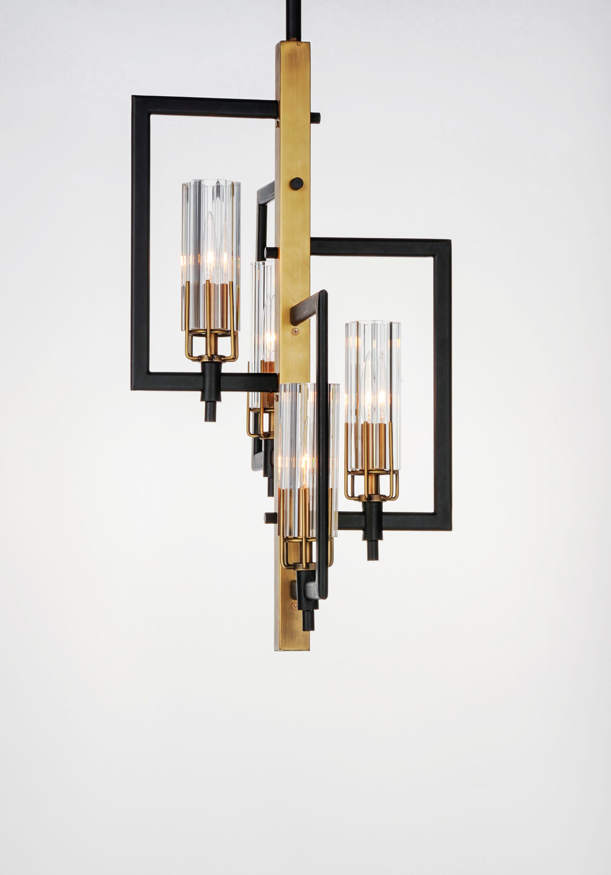 Elegant Black and Antique Brass 4-Light Pendant with Clear Glass Shades