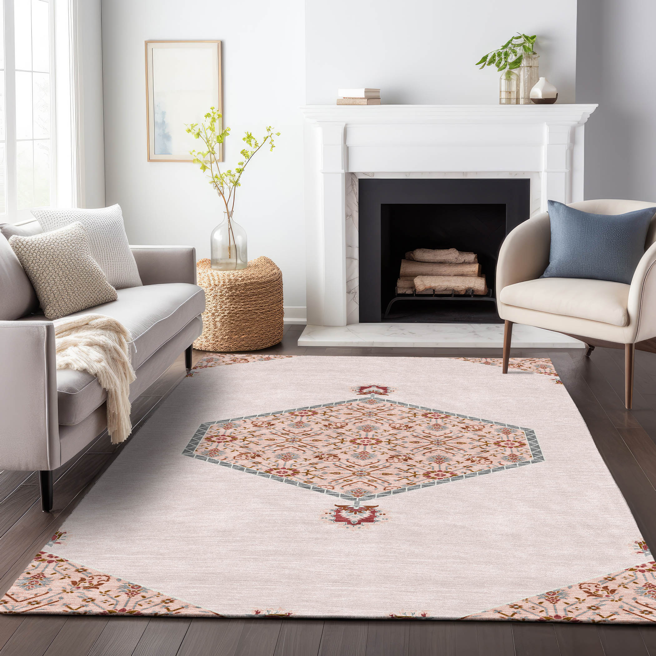 Addison Rugs ACN1011PI8X10 Chantille ACN1011PI 8 x 10 (ft) Polyester Pink Rectangular Indoor/Outdoor Geometric Machine washable Area rug