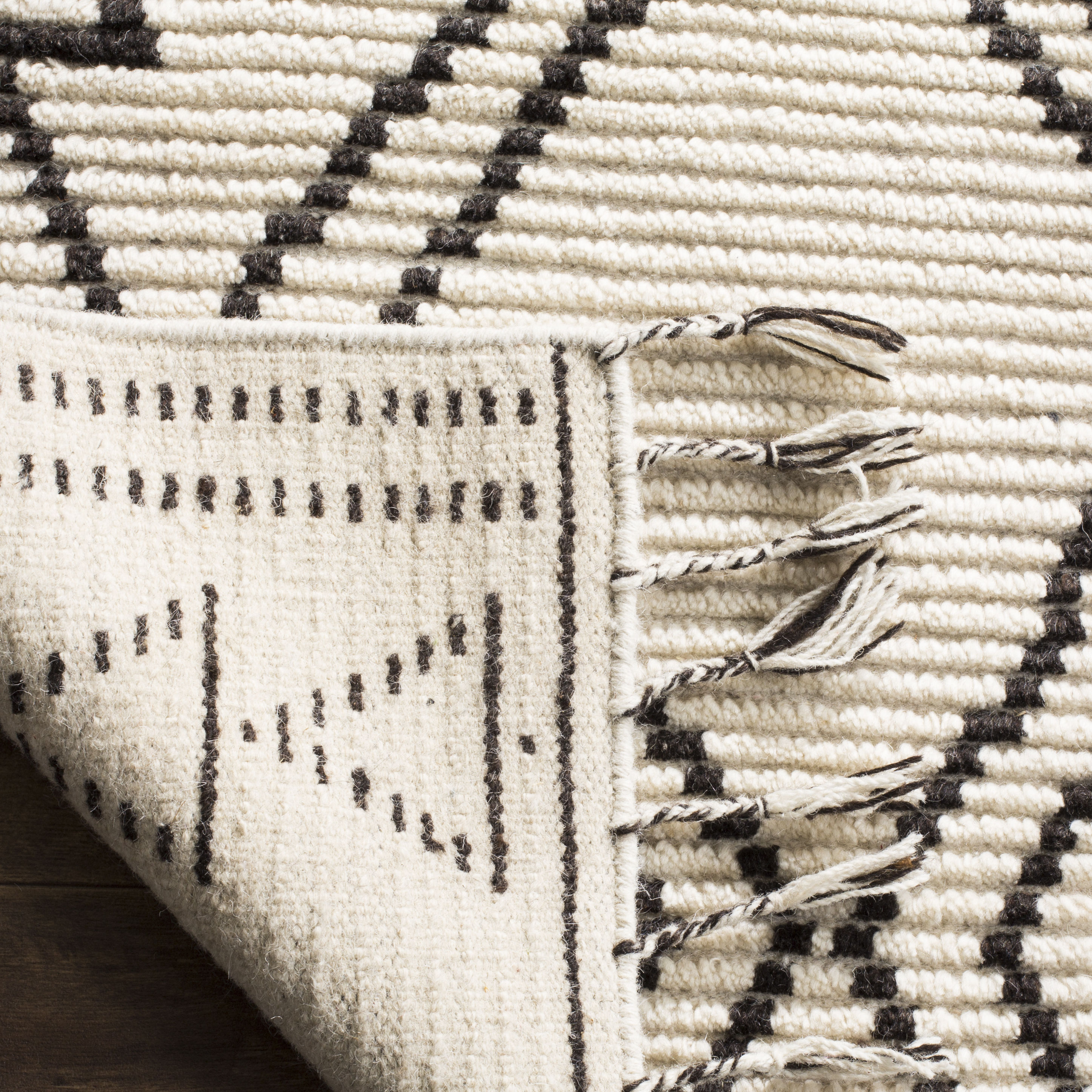 Hand-Knotted Black Geometric Wool Area Rug, 8' x 10'