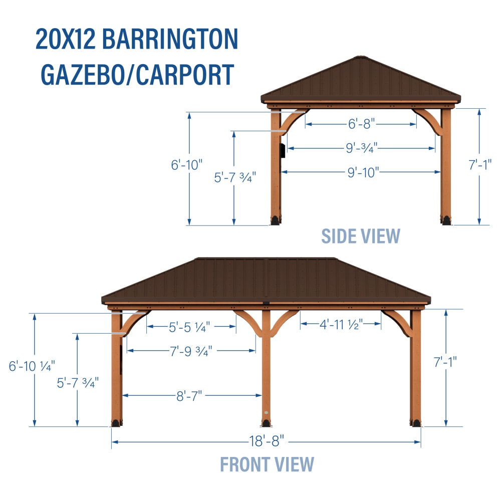 Barrington 20' x 12' Cedar Wood Gazebo with Steel Roof
