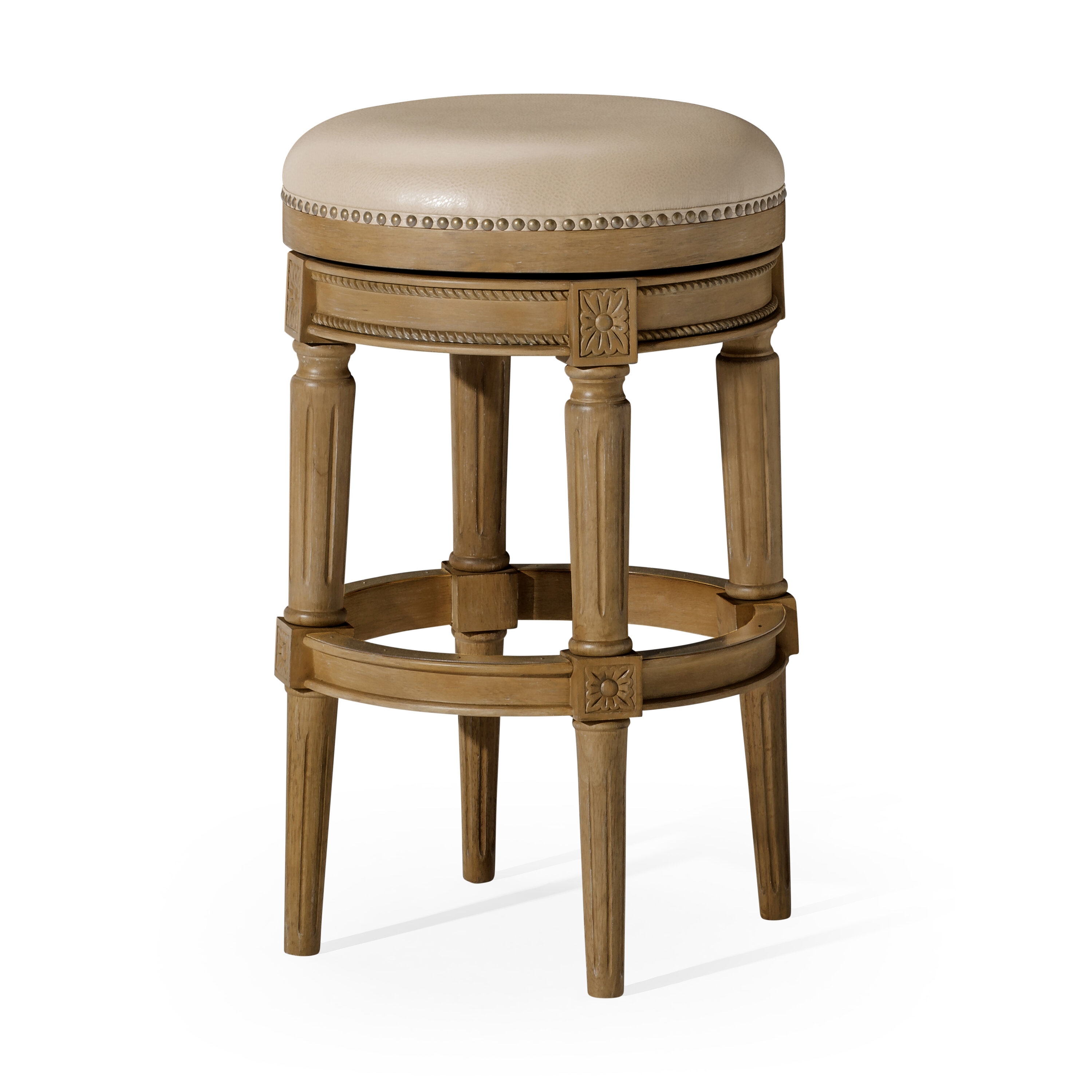 Maven Lane ML107193-PBS-WO 31in Pullman Backless Bar Stool In Weathered Oak Finish With Avanti Bone Vegan Leather
