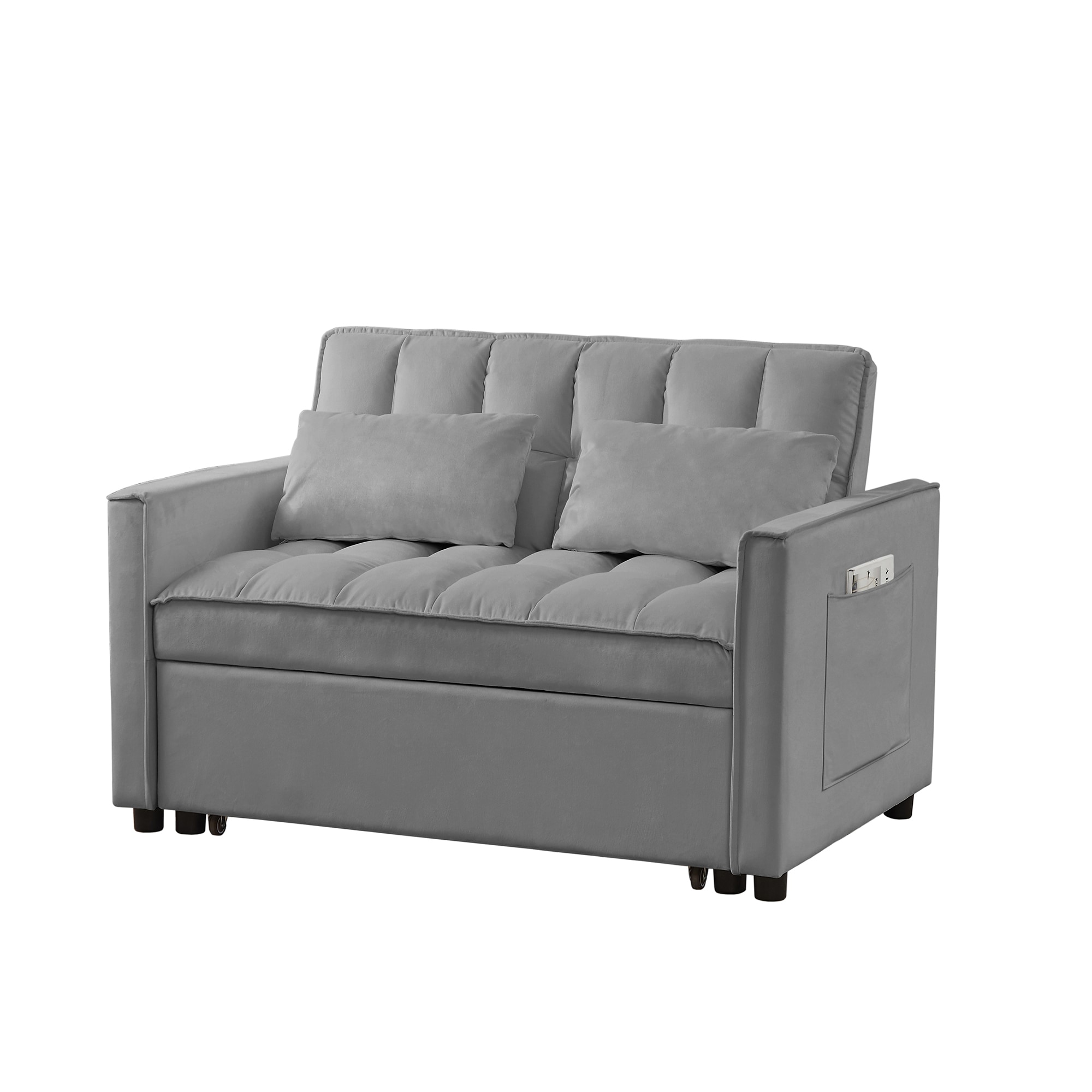 Bybafun YD2700132 52.8-in Modern Gray Velvet Reclining Sofa