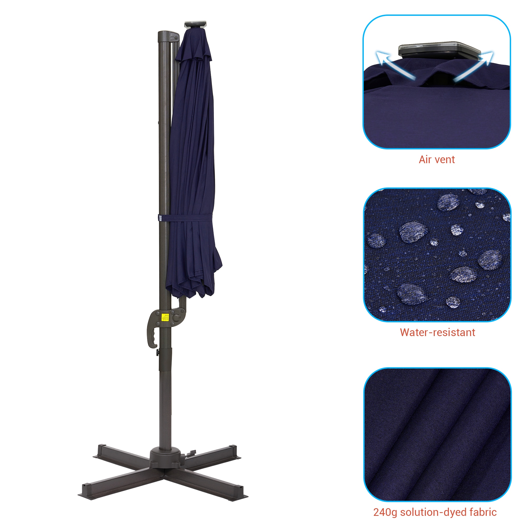 ACEGOSES 10-ft Aluminum Navy No-tilt Cantilever Patio Umbrella with ...