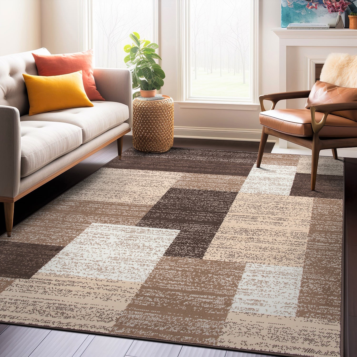 World Rug Gallery 3005BROWN8X10 8 x 10 (ft) Loomed Polypropylene Brown Rectangular Indoor Geometric Area rug