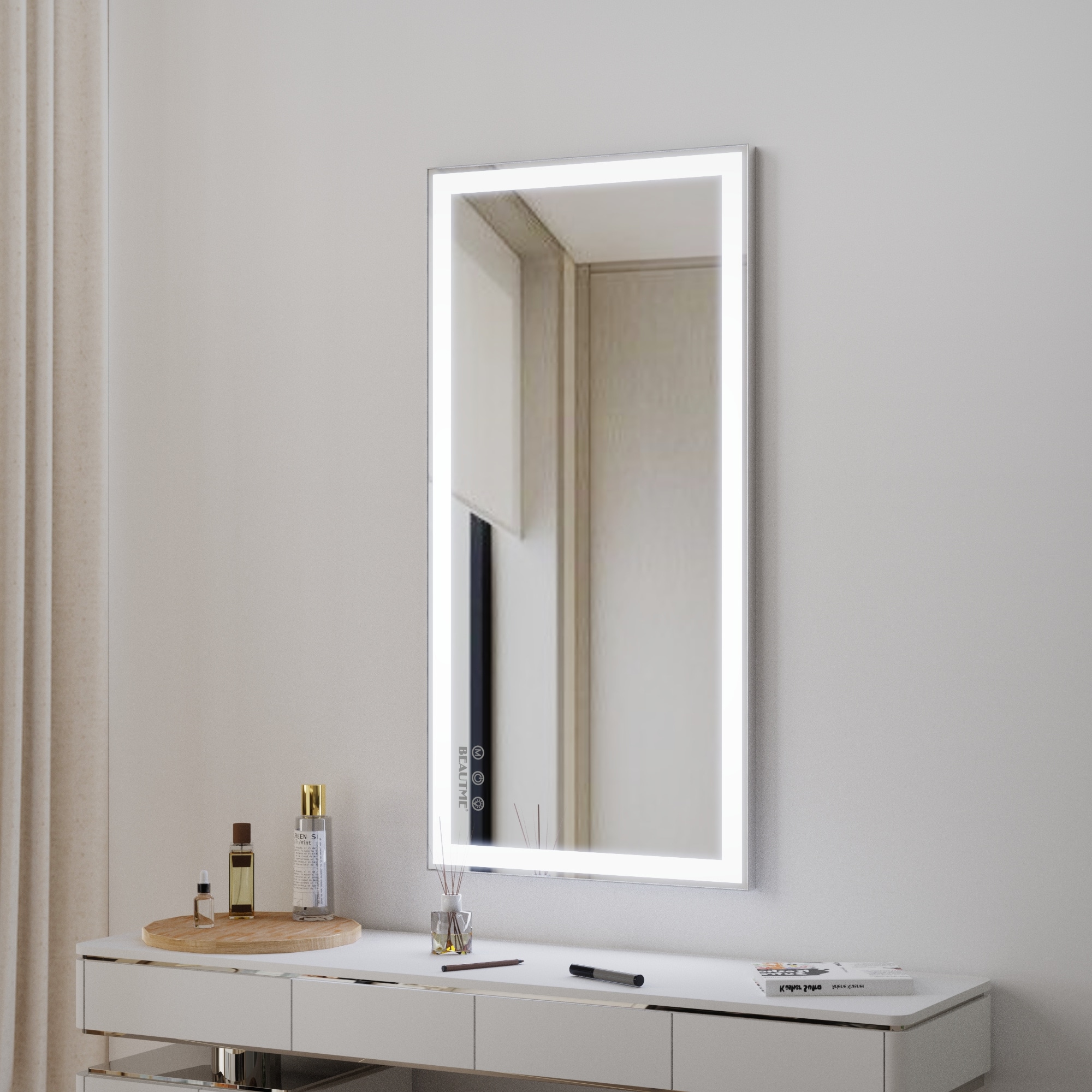 BABOOM BOM-0832310-OR LED Bathroom Vanity Mirror 48-in x 24-in Beveled Frameless Rectangle Dimmable Lighted Fog Free Bathroom Vanity Mirror ( Silver )