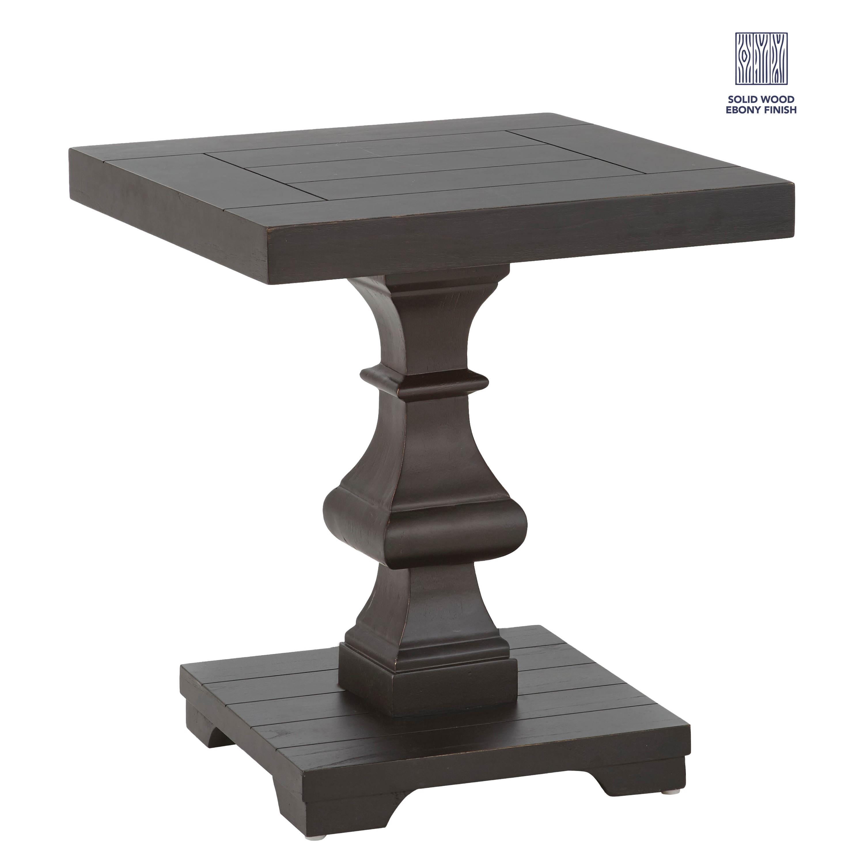 Dory Black Solid Wood Square End Table with Pedestal Base