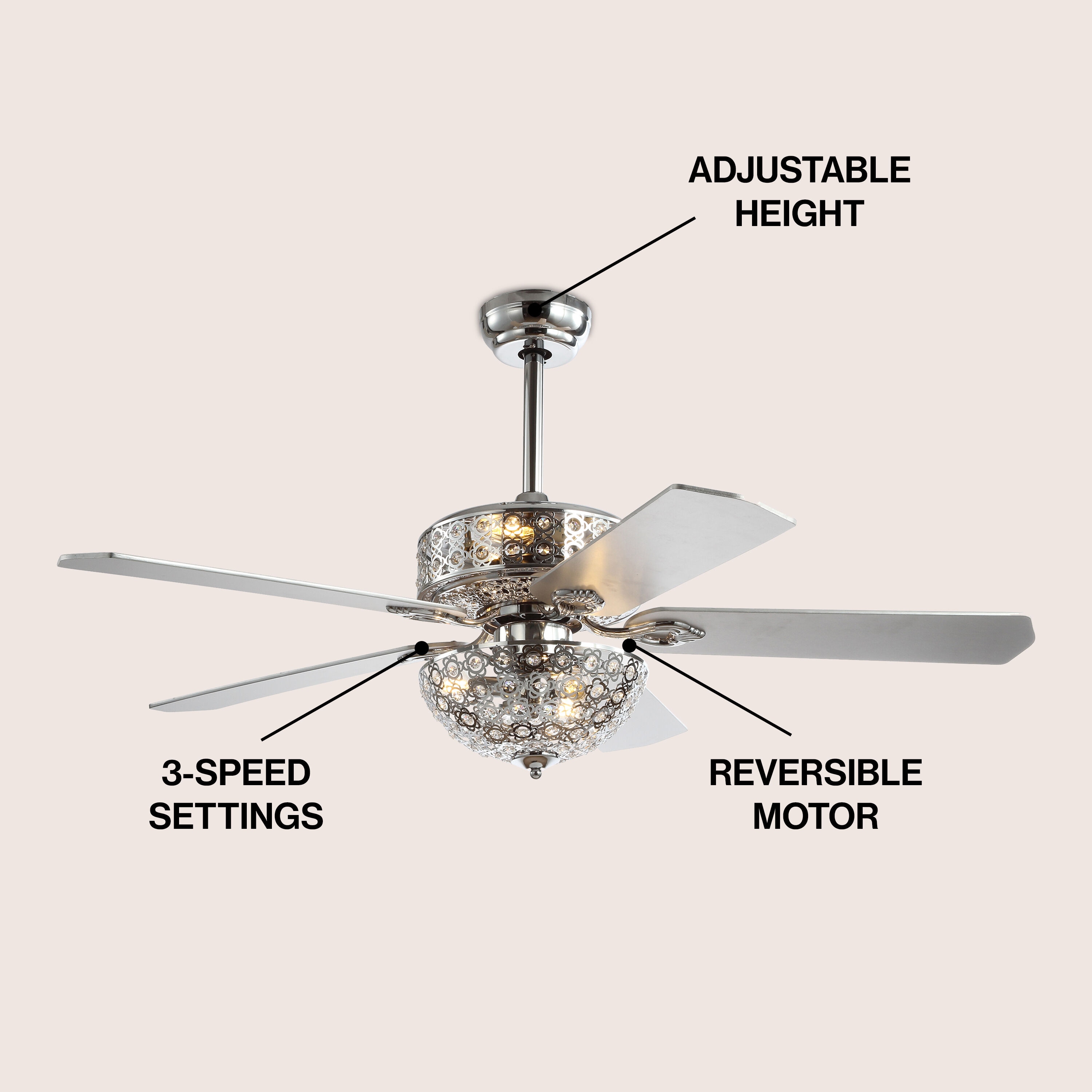 Zara 52" Chrome Filigree LED Ceiling Fan with Reversible Blades