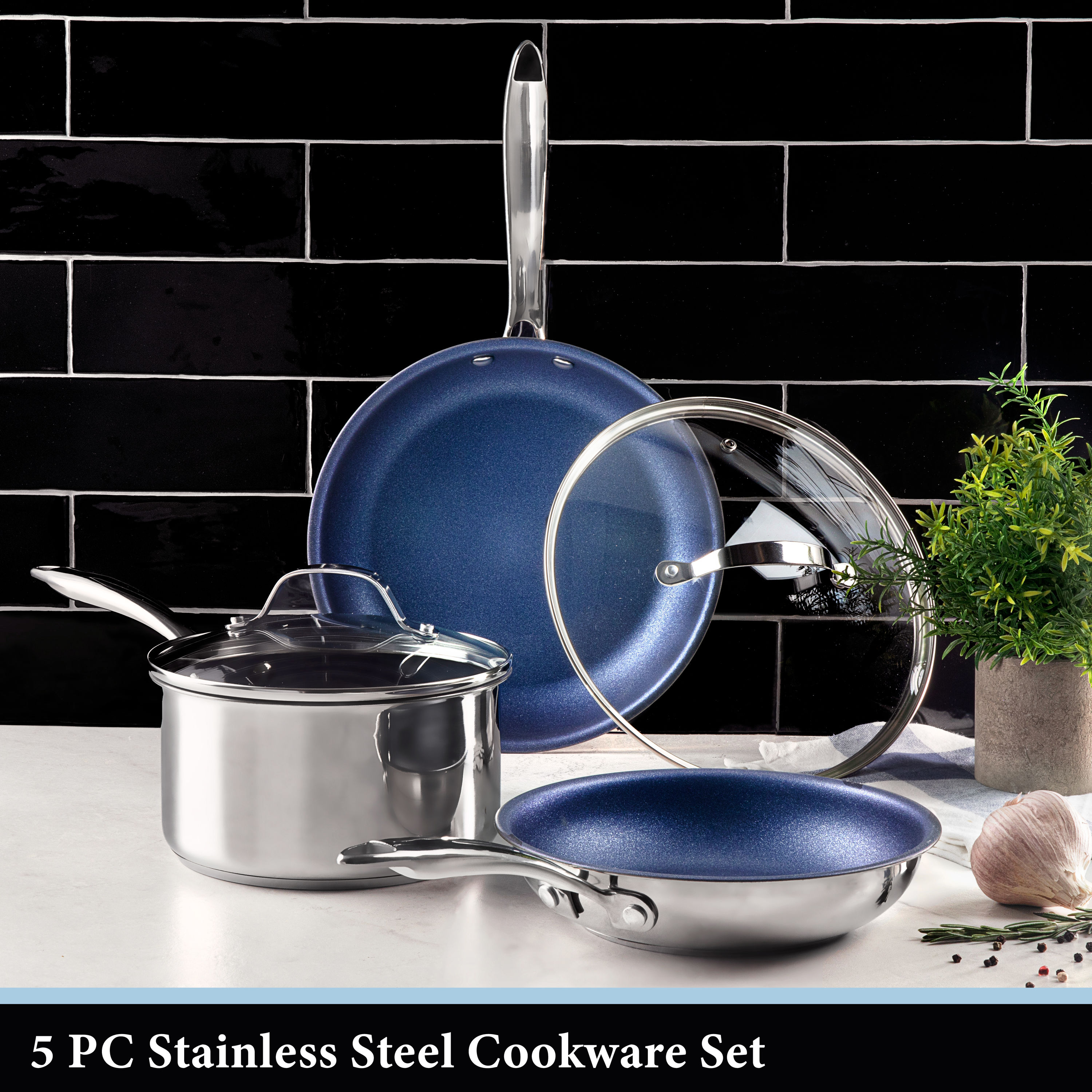GraniteStone Diamond GraniteStone Diamond Stainless Steel Blue 10.25-in  Stainless Steel Cookware Set with Lid in the Cooking Pans & Skillets  department at