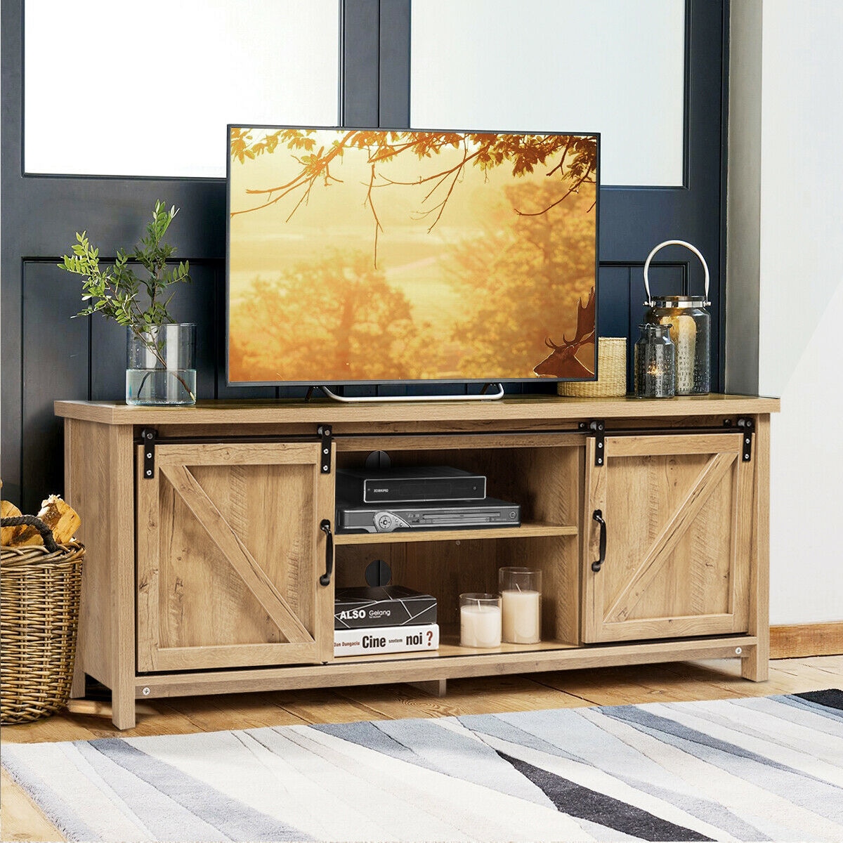 allen + roth Transitional Ash White Tv Stand (Accommodates TVs up to 65-in)  in the TV Stands department at