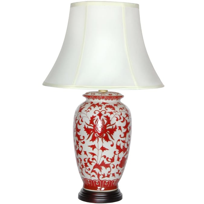 Red 3 Way Table Lamp With Fabric Shade, Oriental Table Lamps Porcelain